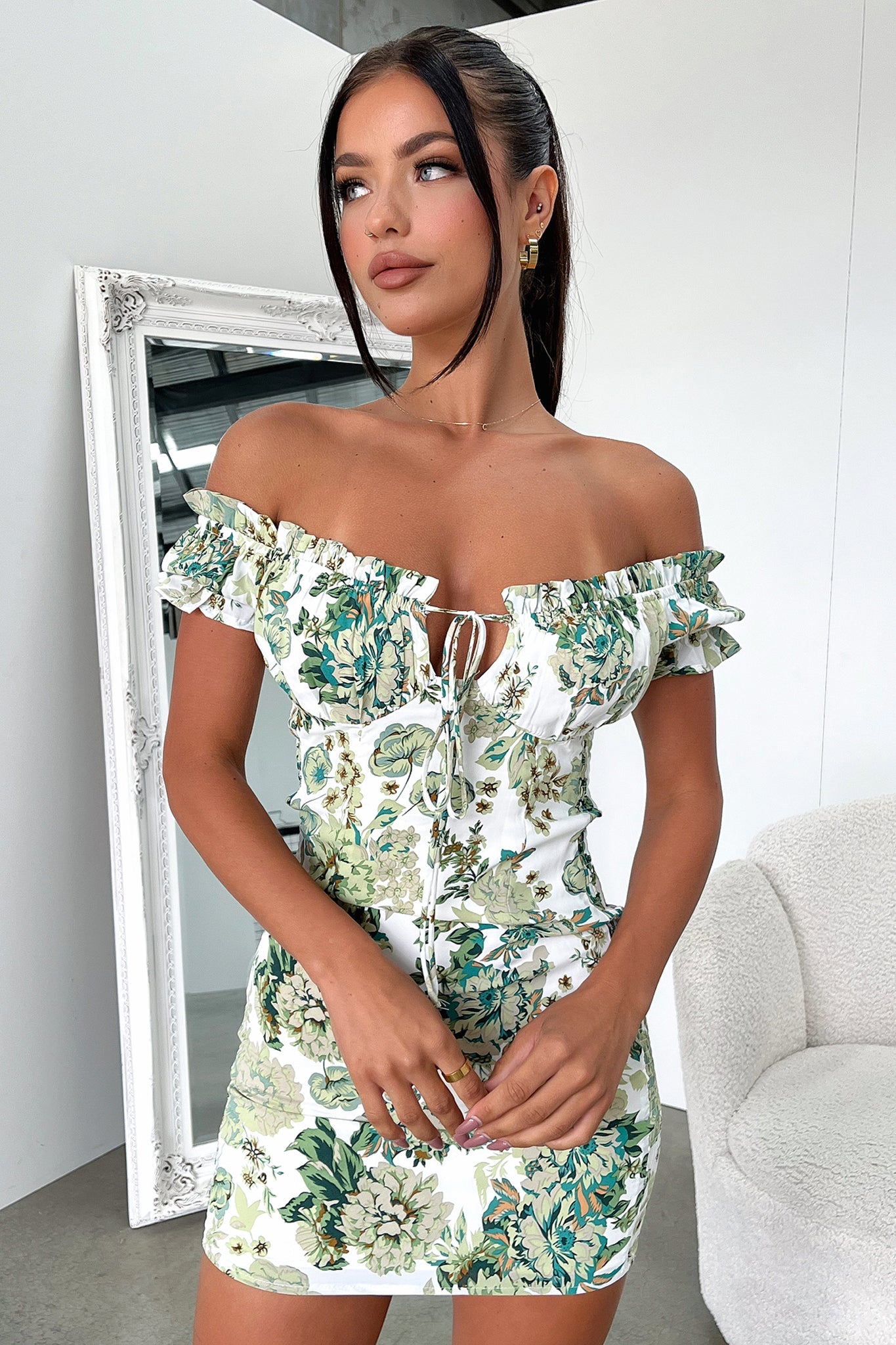 Maisie Dress - Green & White Floral Print Summer Dress for Women | Casual Wear, Beach Outfits, Garden Party & Date Night