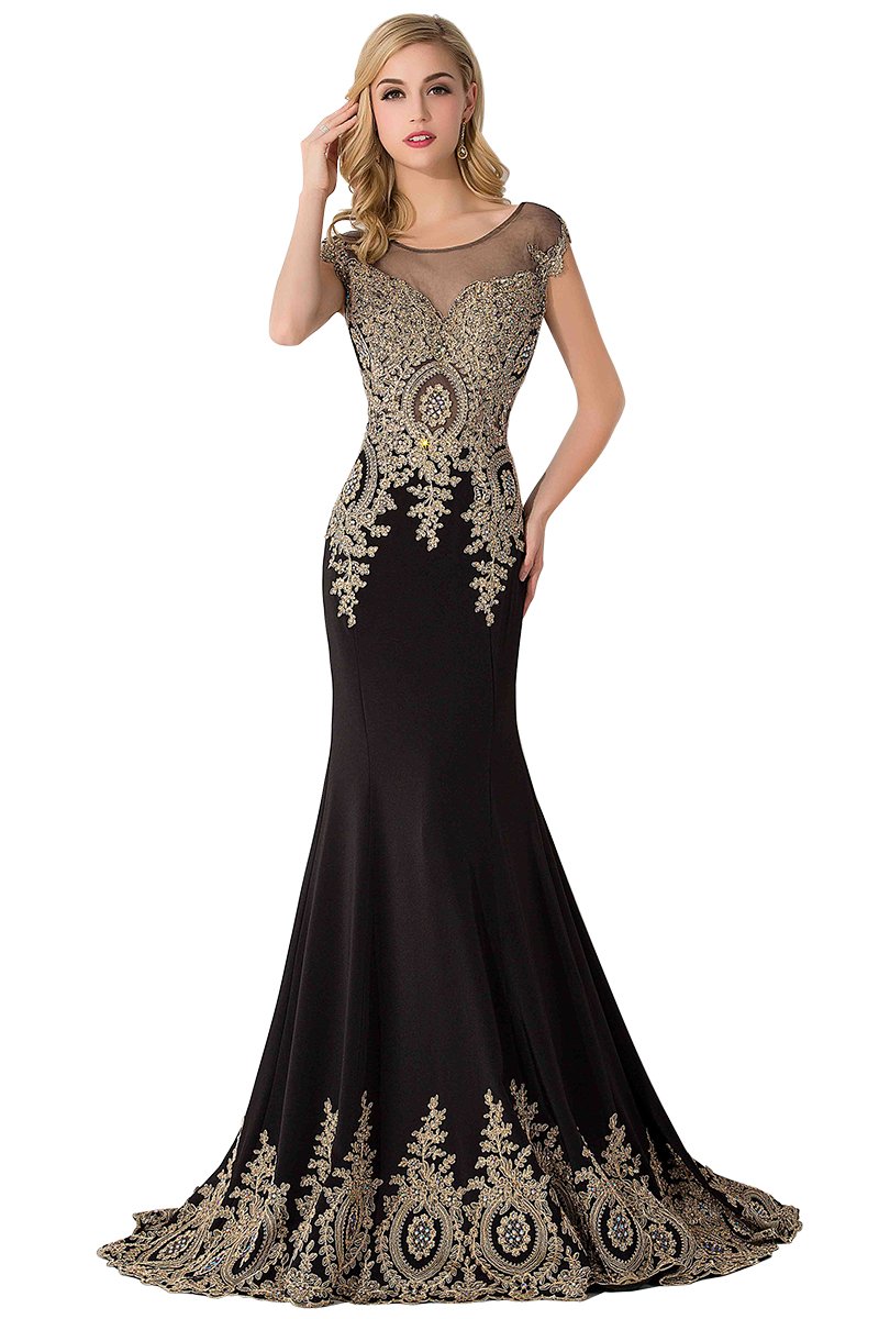 Elegant MisShow Women's Rhinestone Long Applique Trumpet/Mermaid Evening Prom Dresses for Formal Gowns & Special Occasions - Perfect for Weddings, Galas, and Red Carpet Events