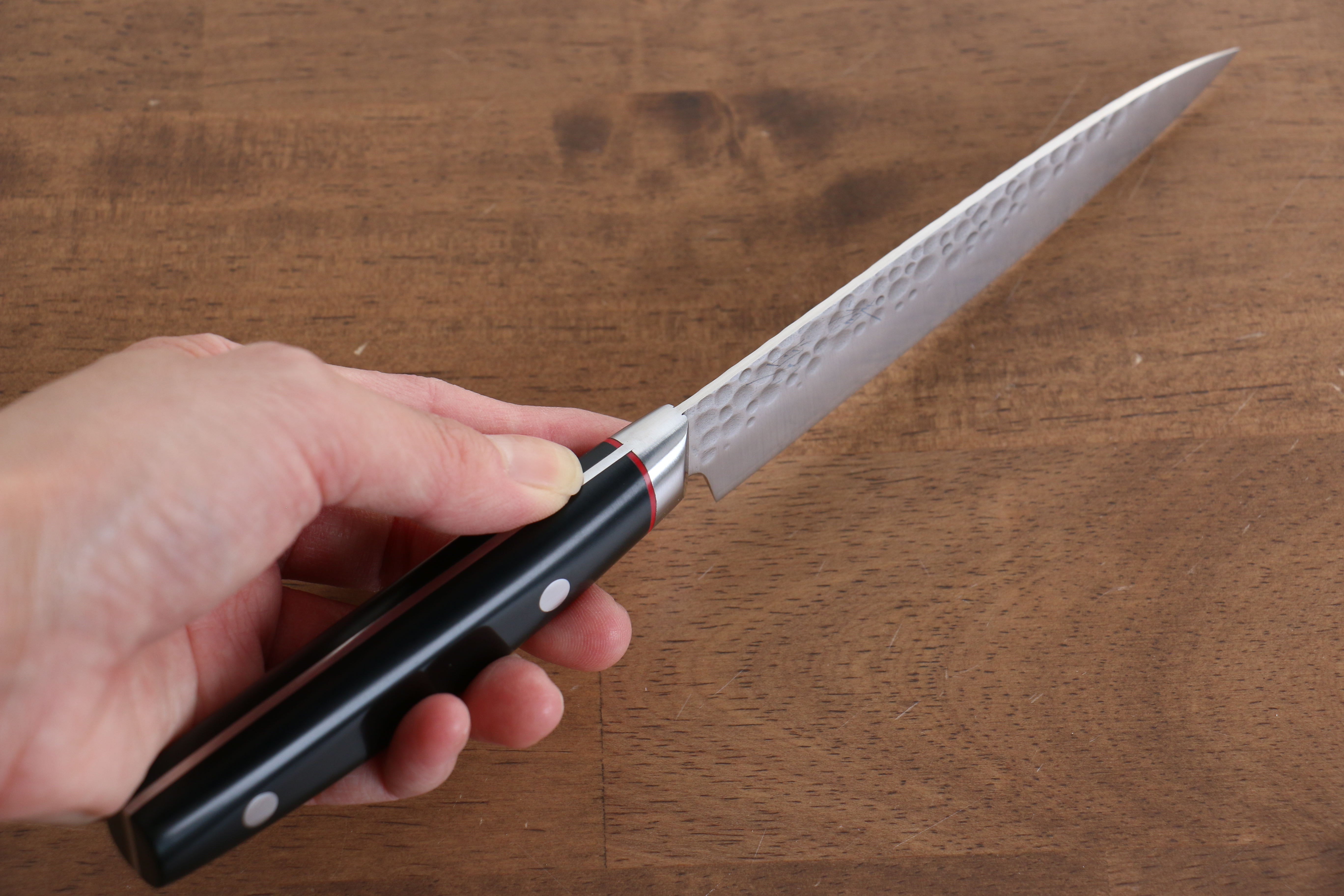 Seisuke PRO J VG10 Hammered Petty Utility Knife 120mm - Black Micarta Handle - Japanese Kitchen Knife for Slicing, Peeling & Precision Cutting - Perfect for Home Chefs & Professional Kitchens