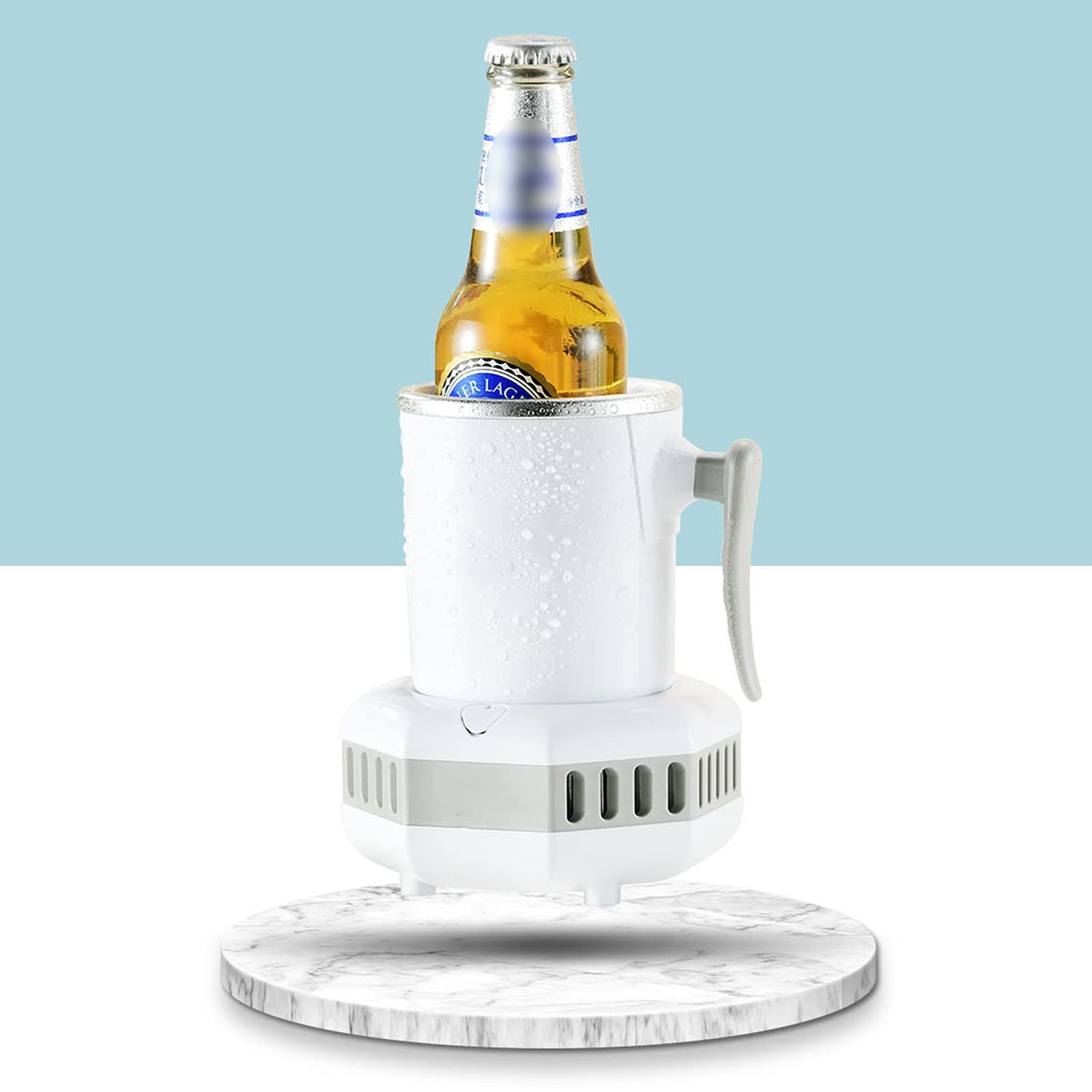 110V Portable Mini Refrigerator - Electric Quick Cooling Cup Chiller for Beverages, 15-Minute Fast Cooling, Compact Countertop Design for Water, Milk, Drinks - Perfect for Home, Office, Dorm, Camping & Travel (White)