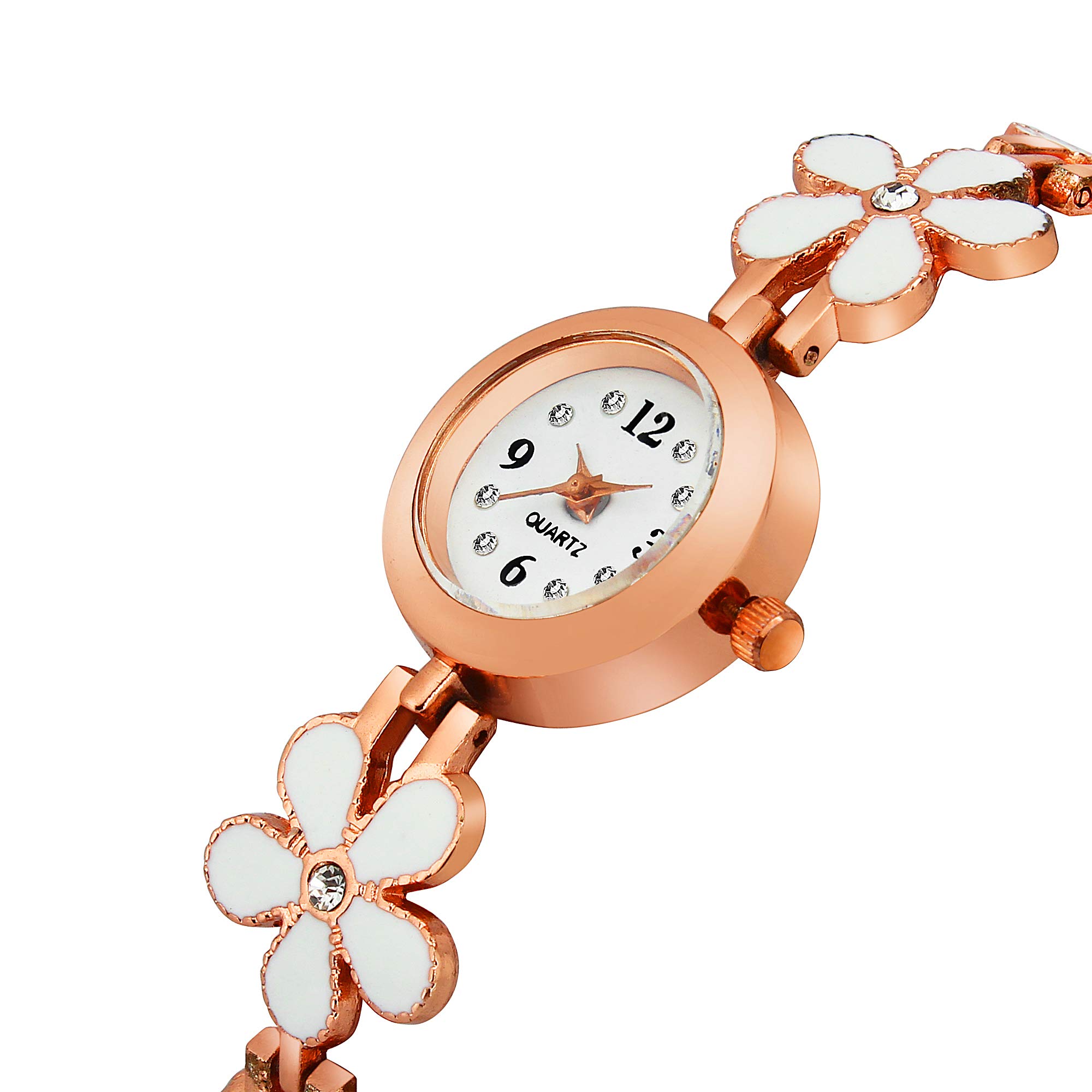 FROZIL Women's Floral Strap Watch - White Dial with Flower Design, Elegant Fashion Watch for Girls and Ladies - Perfect for Casual Wear, Office, and Special Occasions