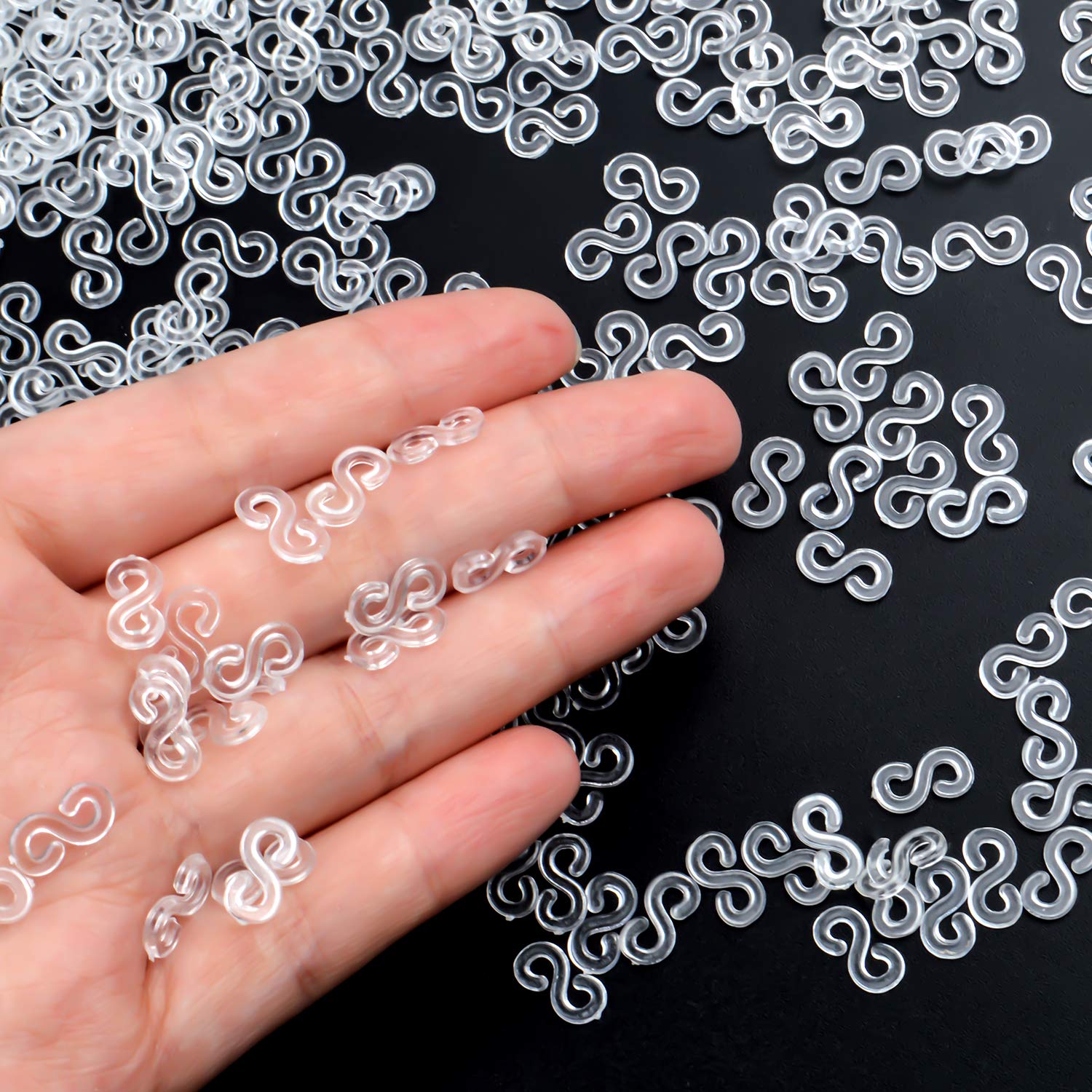 500-Piece Clear S Clips Rubber Band Connectors Kit - Plastic Loom Bands Clips for DIY Bracelet Making, Jewelry Crafting & Kids Art Projects