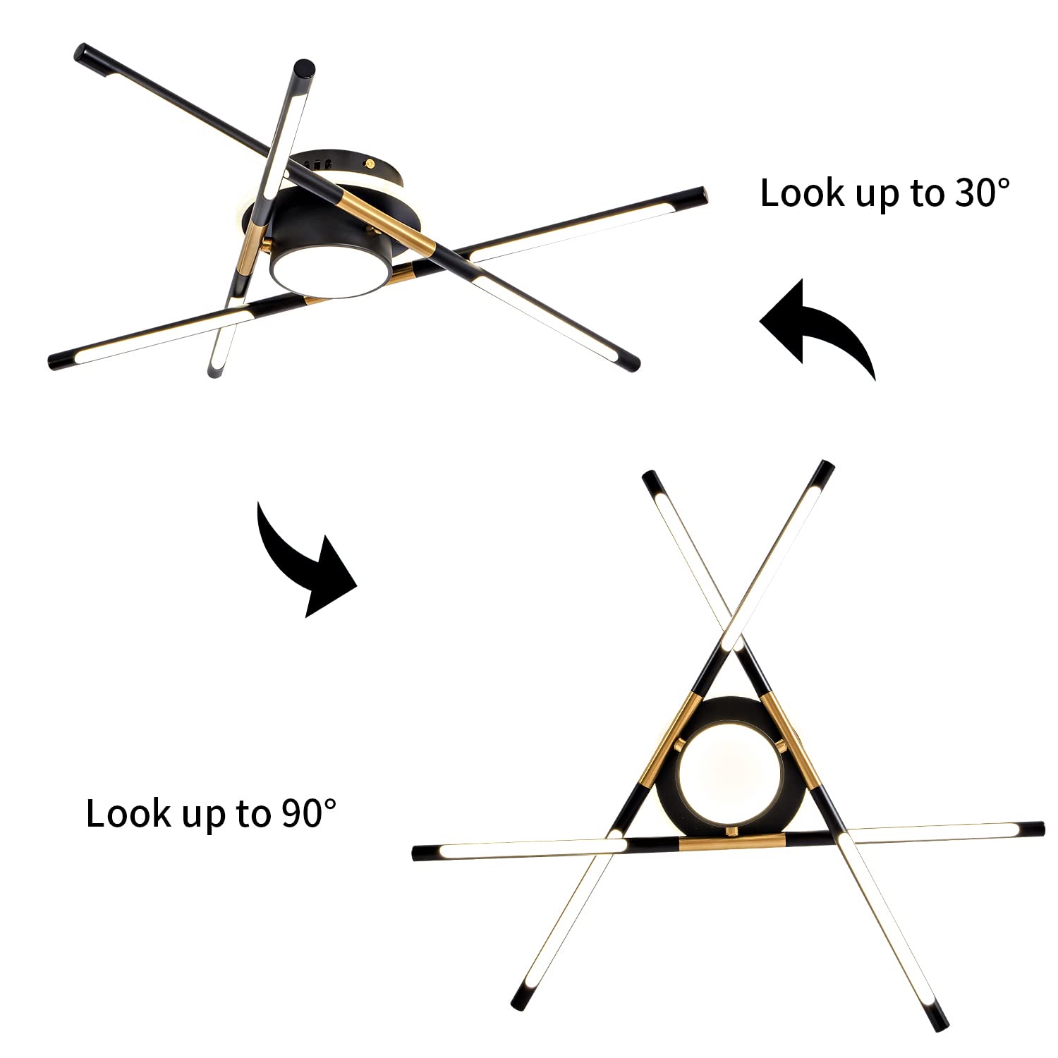 Modern Black & Gold Industrial Sputnik LED Ceiling Light Fixture - 23.6 Inch 4000K Warm White - Decorative Lighting for Dining Room, Living Room, Bedroom - Perfect for Home, Office & Restaurant Ambiance