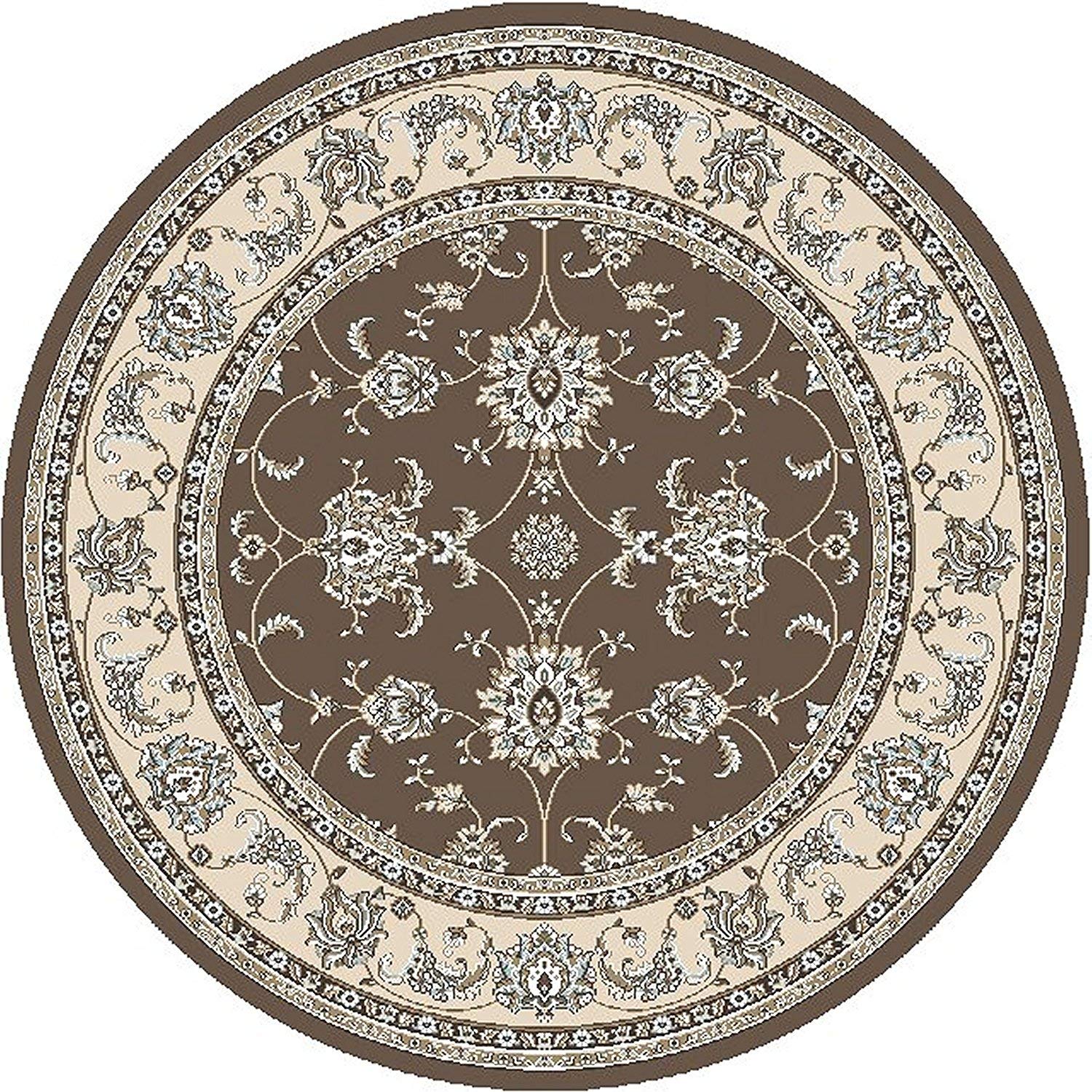 PISA Round Area Rug 5'3 x 5'3 Brown - Soft Non-Slip Living Room Rug for Bedroom, Nursery & Home Decor