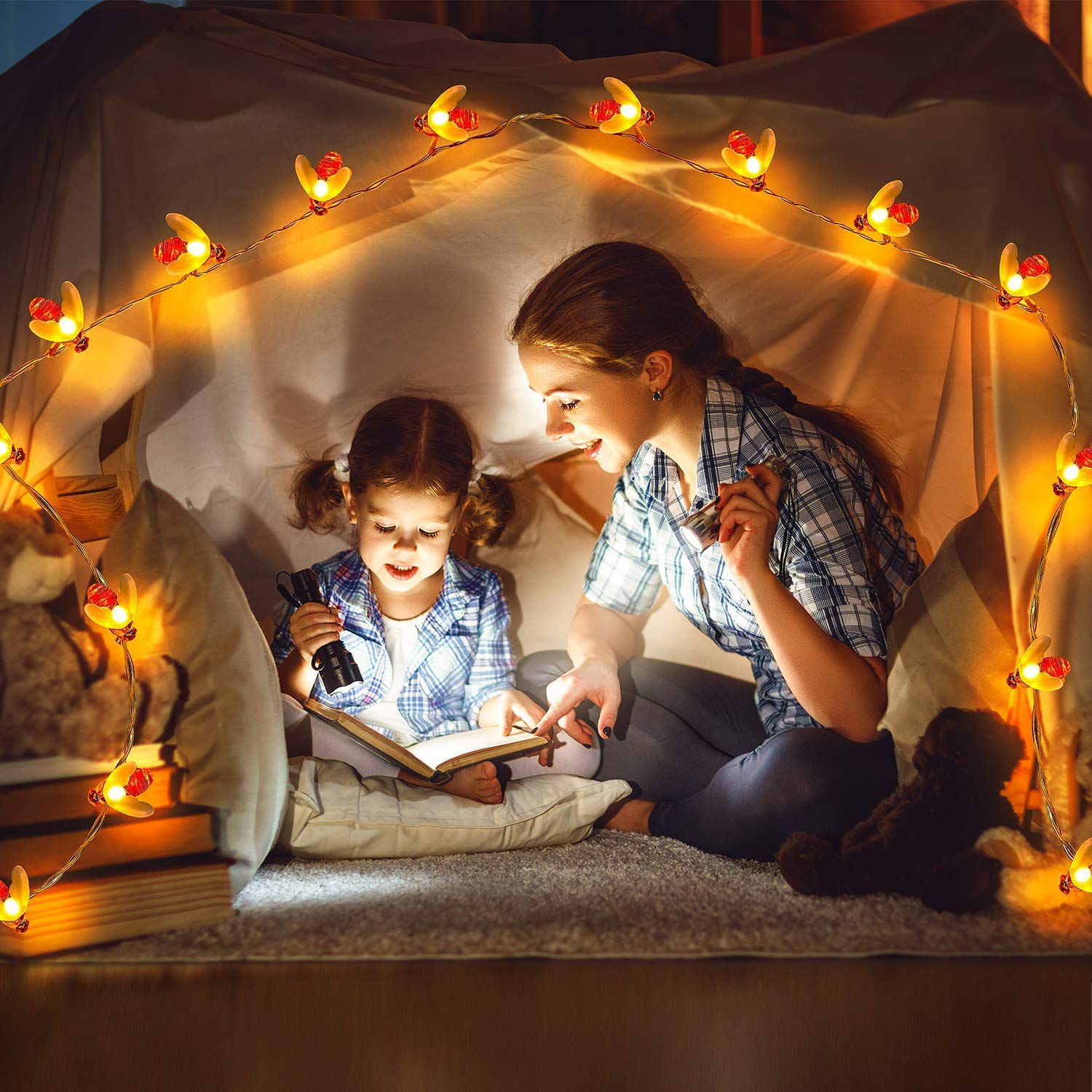 Merdeco 50 LED Honeybee Fairy String Lights - 16ft Warm White for Party & Wedding Decor