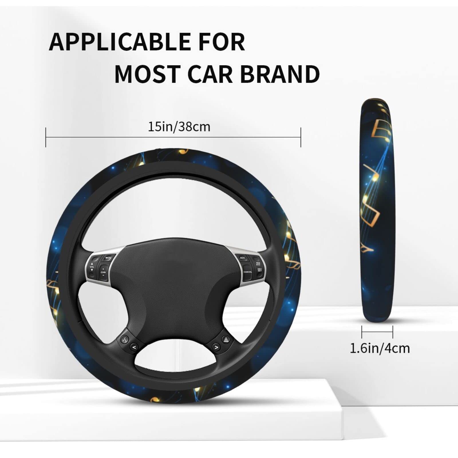 Universal 15 Inch Navy Music Note Steering Wheel Cover - Neoprene Car Wheel Protector with Music Notes Print - Cute Automotive Accessories for Cars, Trucks & SUVs - Perfect for Music Lovers & Gift Giving