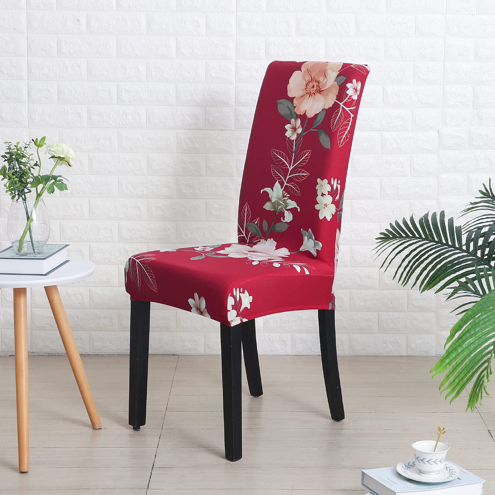 FORCHEER 6 Pack Stretchable Dining Chair Covers - Printed Flower Pattern Slipcovers for Parson Chairs - Washable Kitchen & Dining Room Chair Protectors (Perfect for Home, Parties & Events)