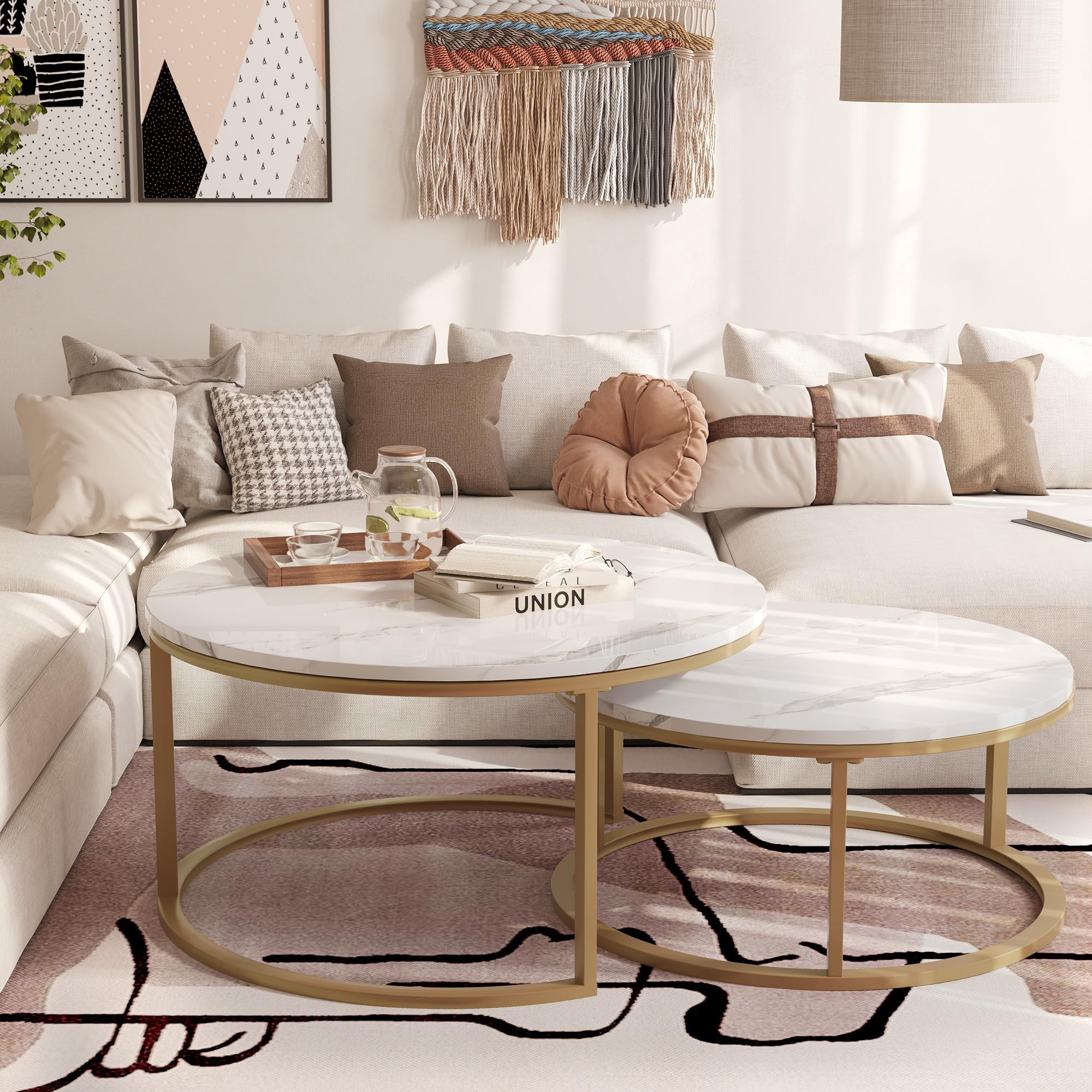 WiberWi 2-Piece Round Nesting Coffee Table Set - 34