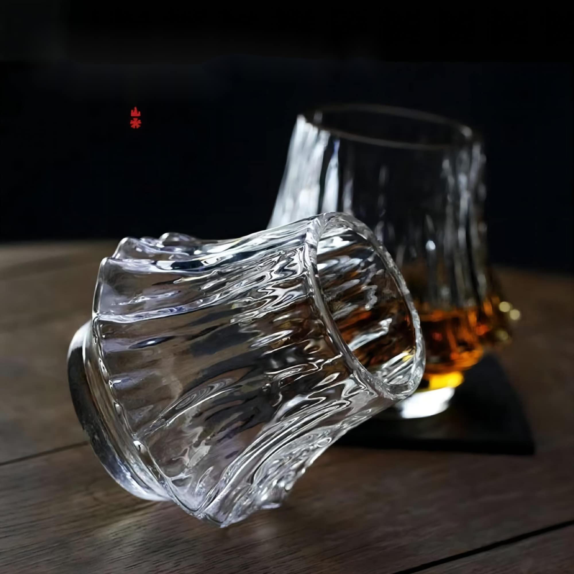 Premium Mt. Fuji Rock Glass Set - Japanese Whiskey Tumbler & Beer Glass with Paulownia Wood Gift Box - Perfect for Home Bar, Cocktail Parties & Japanese Culture Enthusiasts