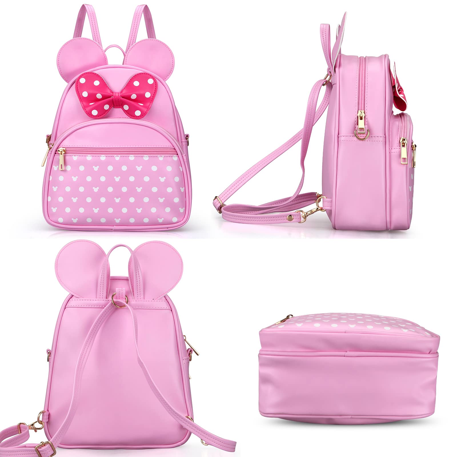 Adorable Mini Mouse Backpack for Little Girls - Pink Leather Toddler Backpack with Crossbody Strap, Cute Small Travel Bag for Preschool, Daycare & Outdoor Adventures