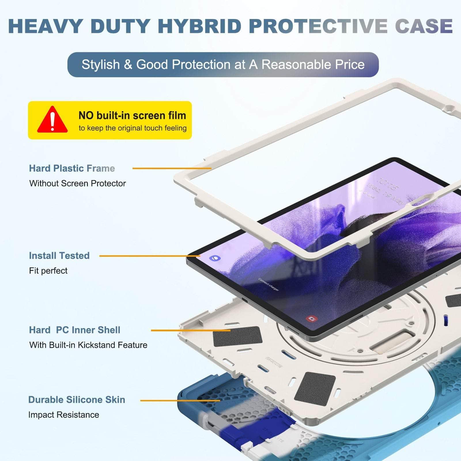 Rugged Anti-Slip Stand Case for Samsung Galaxy Tab S7 Lite 12.4 (T730/T735) - Perfect for Construction Sites, Outdoor Work & Heavy-Duty Use