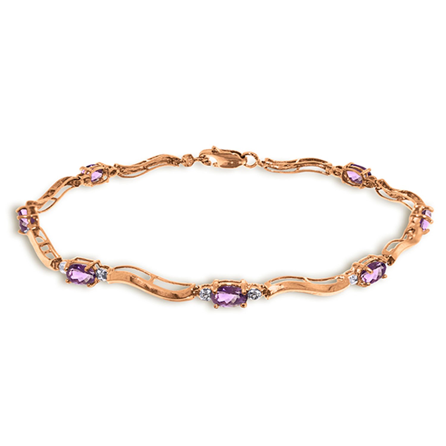 14K Rose Gold Diamond & Amethyst Tennis Bracelet for Women - Elegant Stackable Jewelry for Weddings, Anniversaries & Special Occasions