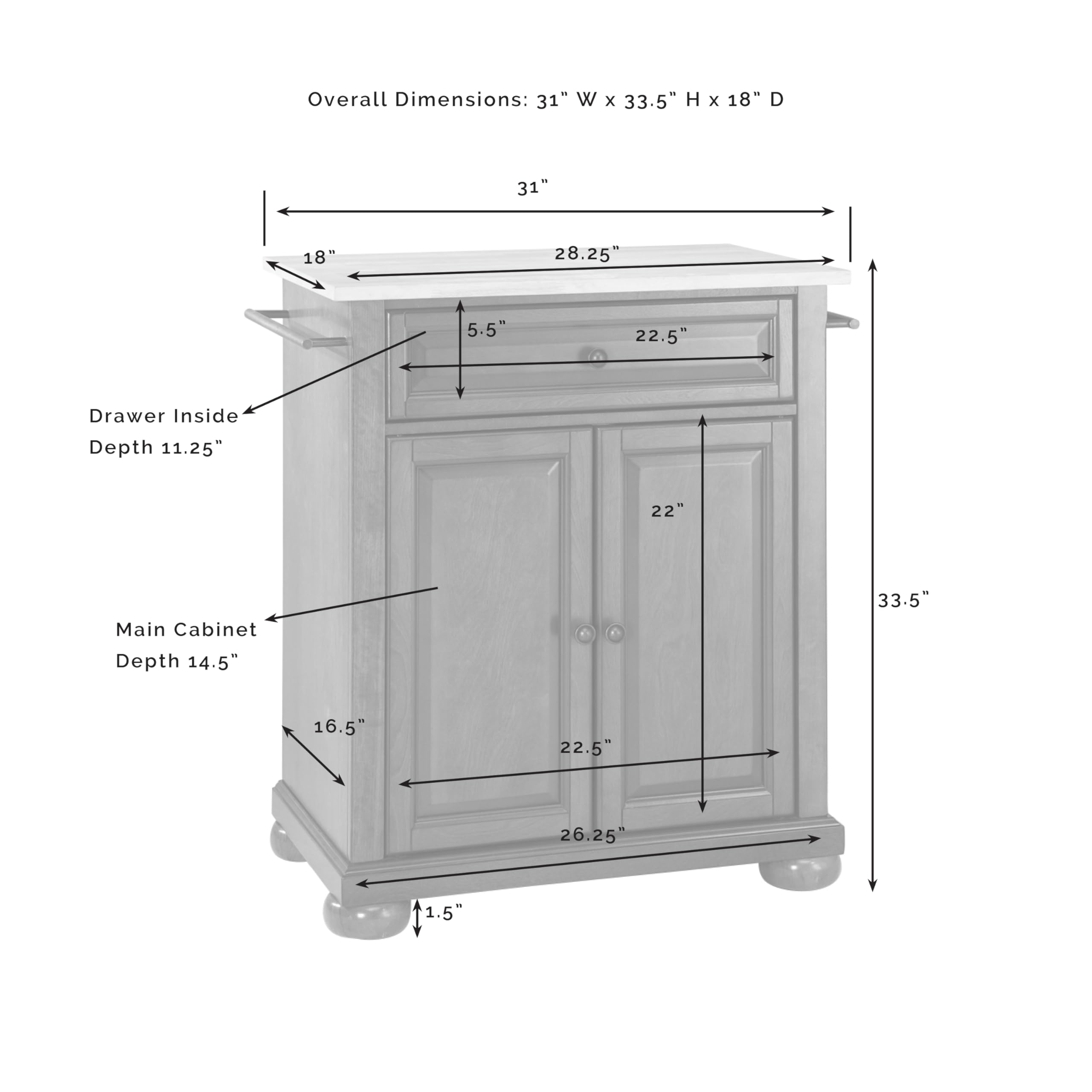 Crosley Alexandria Stainless Steel Top Rolling Kitchen Island Cart - White Small Microwave Stand with Storage | Perfect for Small Kitchens, Apartments & Dorm Rooms