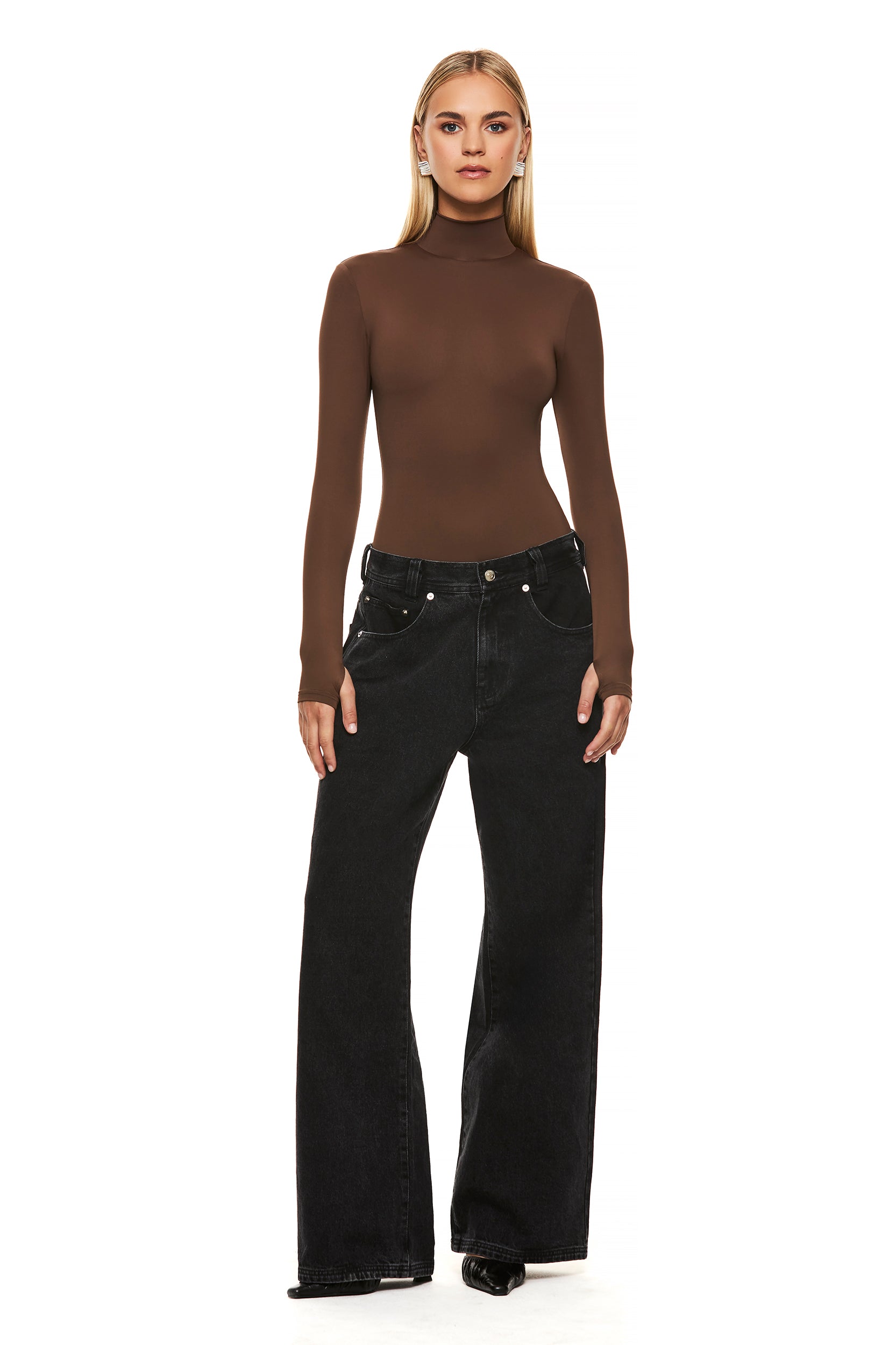 Emery Choc Bodysuit - Women's Stylish & Comfortable Jumpsuit for Casual Wear, Date Night & Layering