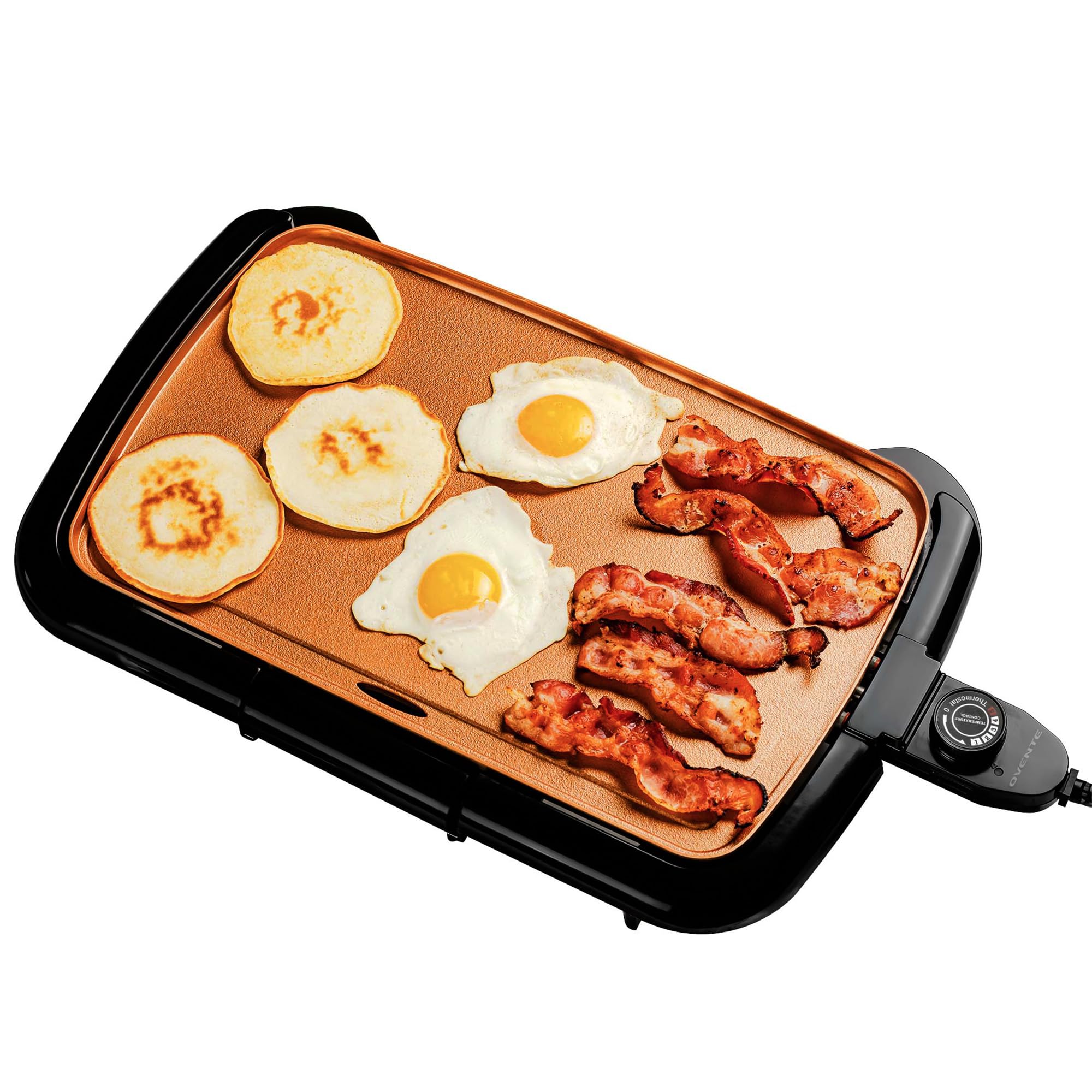 OVENTE Electric Griddle 16 x 10 Inch Non-Stick Surface, Adjustable Temperature Control - Perfect for Pancakes, Burgers, Eggs & More | Indoor Cooking, Breakfast Making, Family Gatherings & Camping Use