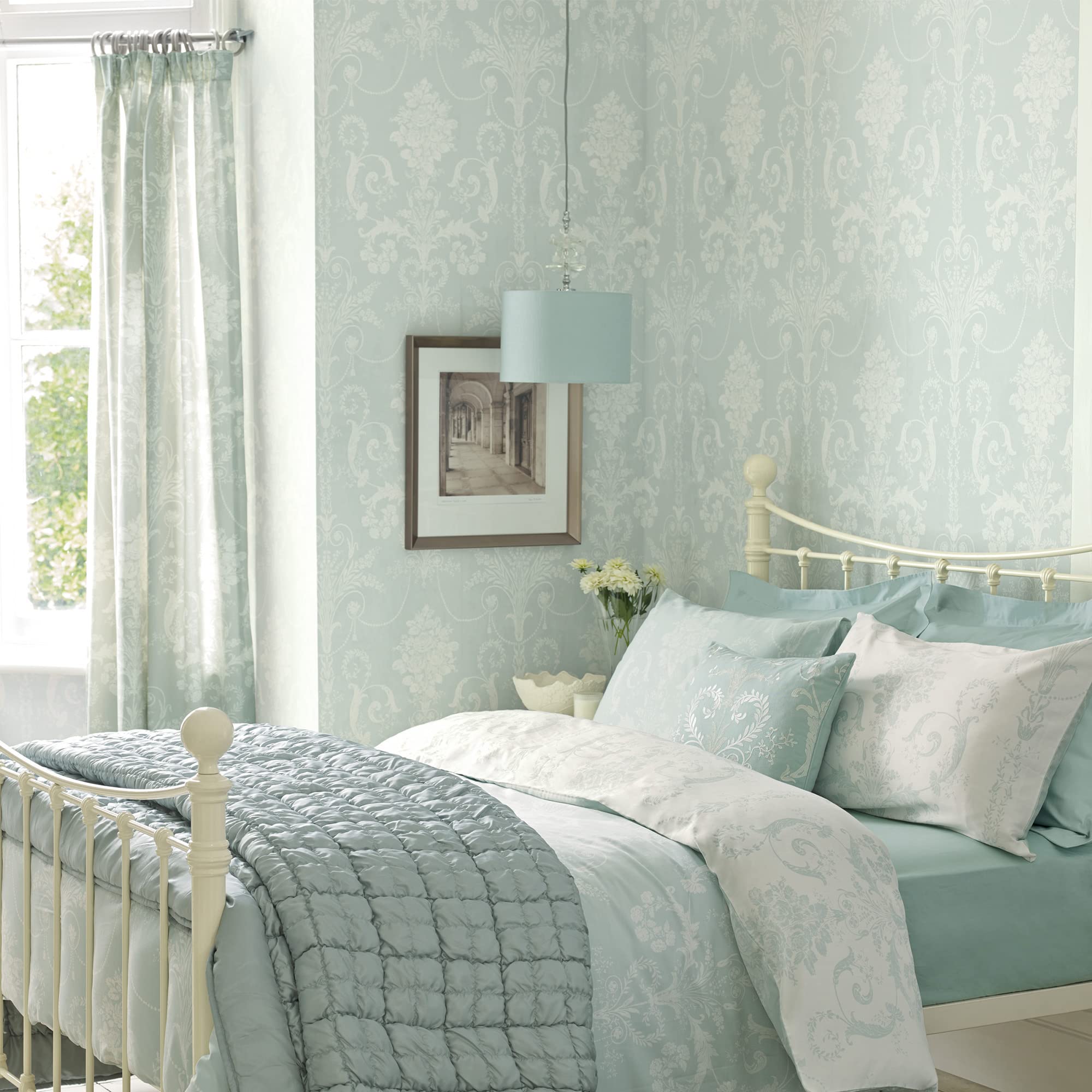 Laura Ashley Josette Duck Egg Blue Wallpaper - Peel and Stick Removable Wallpaper for Bedroom, Living Room, Nursery Decor