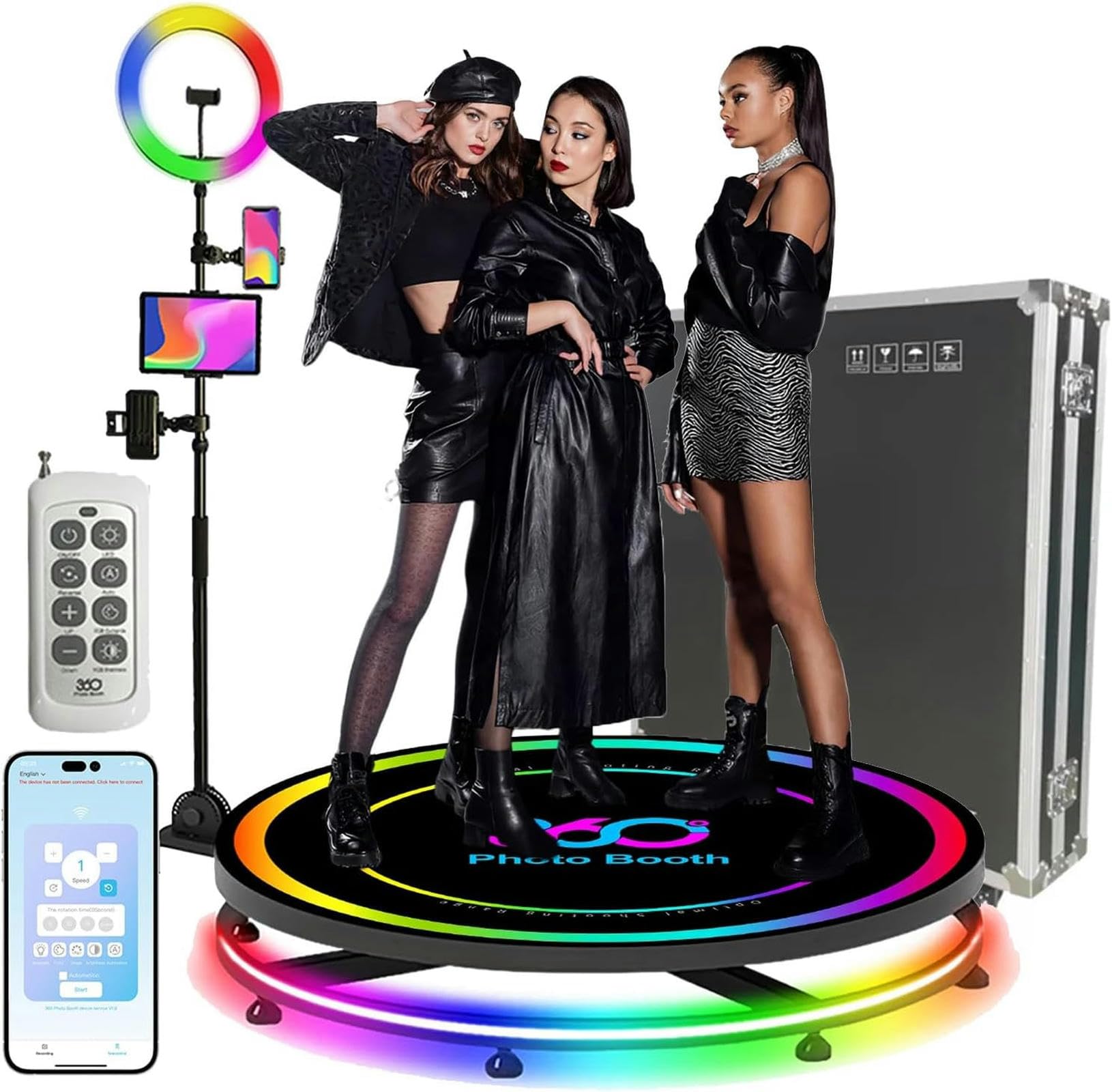 360 Photo Booth with Ring Light & Flight Case - Smart Remote & App Control, Auto Slow Motion for Parties, Weddings & Events | Perfect for Social Media, Celebrations & Brand Promotions
