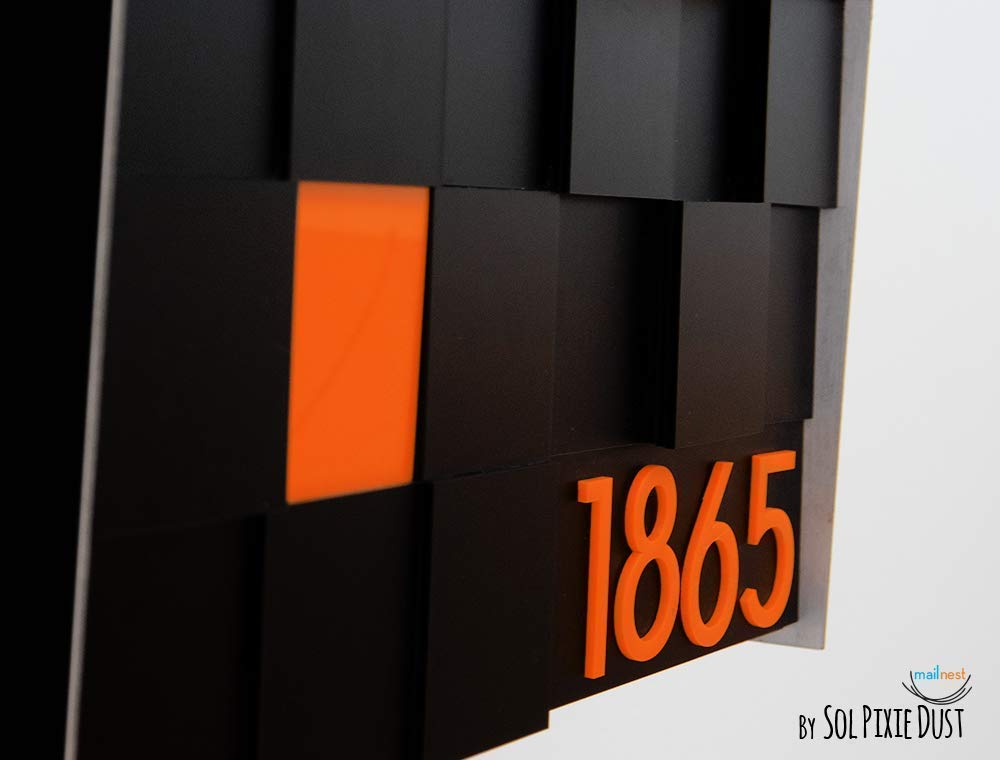 Modern Wall Mounted Mailbox with 3D Black Acrylic Face & Aluminum (ACP) Black Body - Orange Acrylic Numbers - Custom Postbox Letterbox - Perfect for Homes, Offices & Apartments