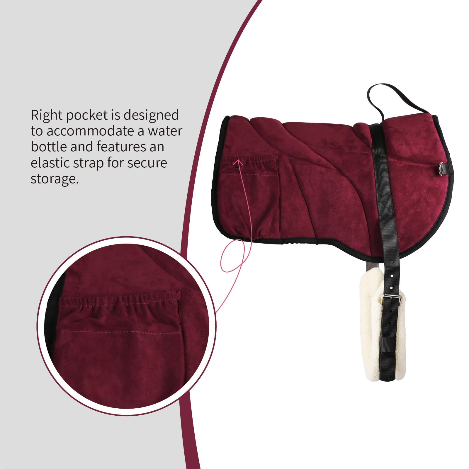 Harrison Howard Anti-Slip Bareback Pad with Side Pockets - Extra Thick Ergonomic Design for Maximum Horseback Riding Support - Perfect for Trail Riding, Dressage & Equestrian Training