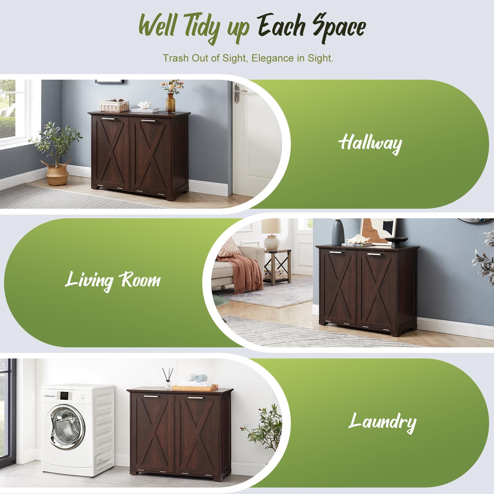 20-Gallon Tilt Out Trash Can Cabinet with Deodorizer - Pull-Out Recycling Garbage Storage with Spacious Wood Top (Espresso) - Perfect for Kitchen, Bedroom, Laundry Room Organization & Waste Management