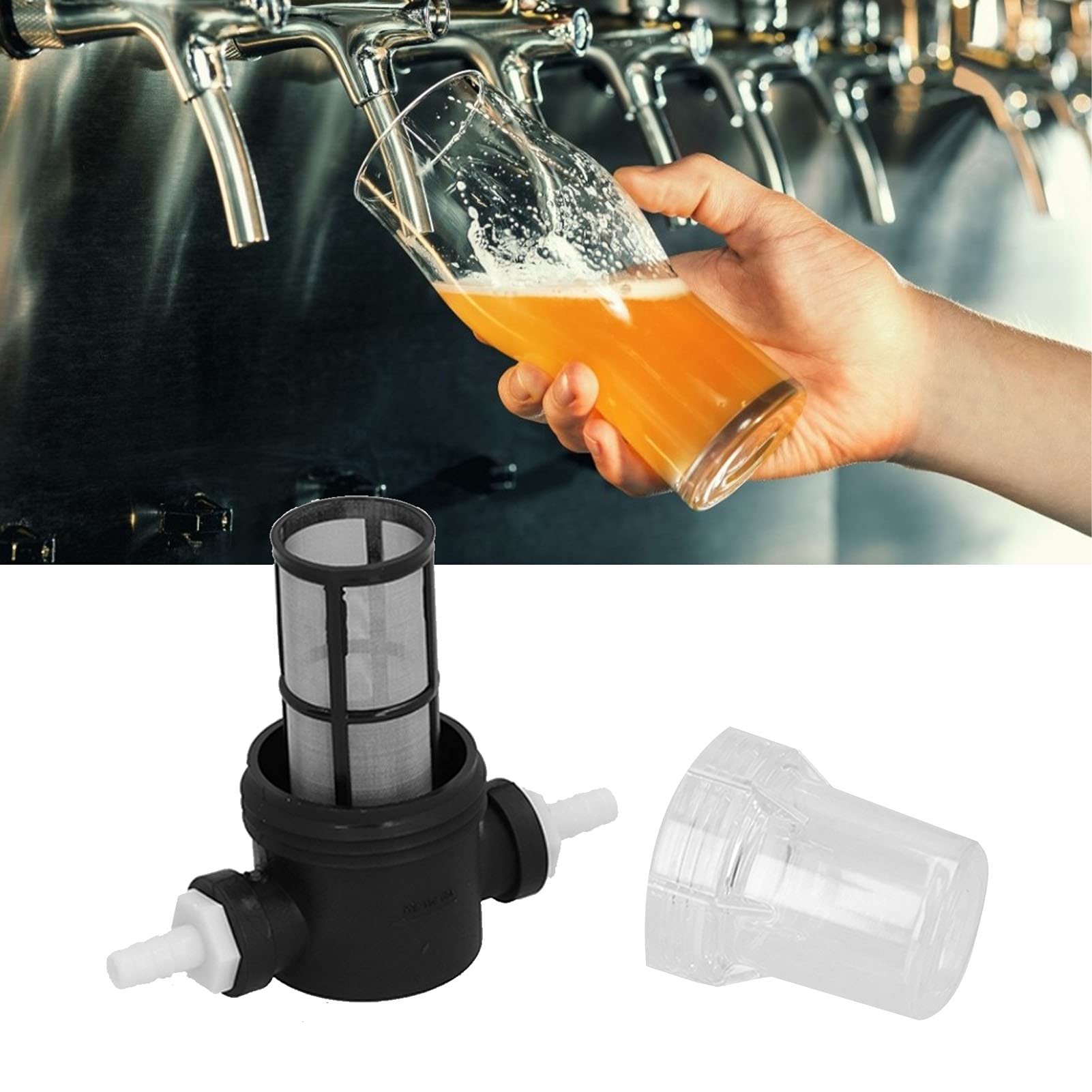 Professional Inline Beer Filter with 2 Barbs - 150 Micron 80 Mesh Water & Beer Strainer for Home Brewing - Perfect for Kegging, Fermenting, and Draft Beer Systems - White