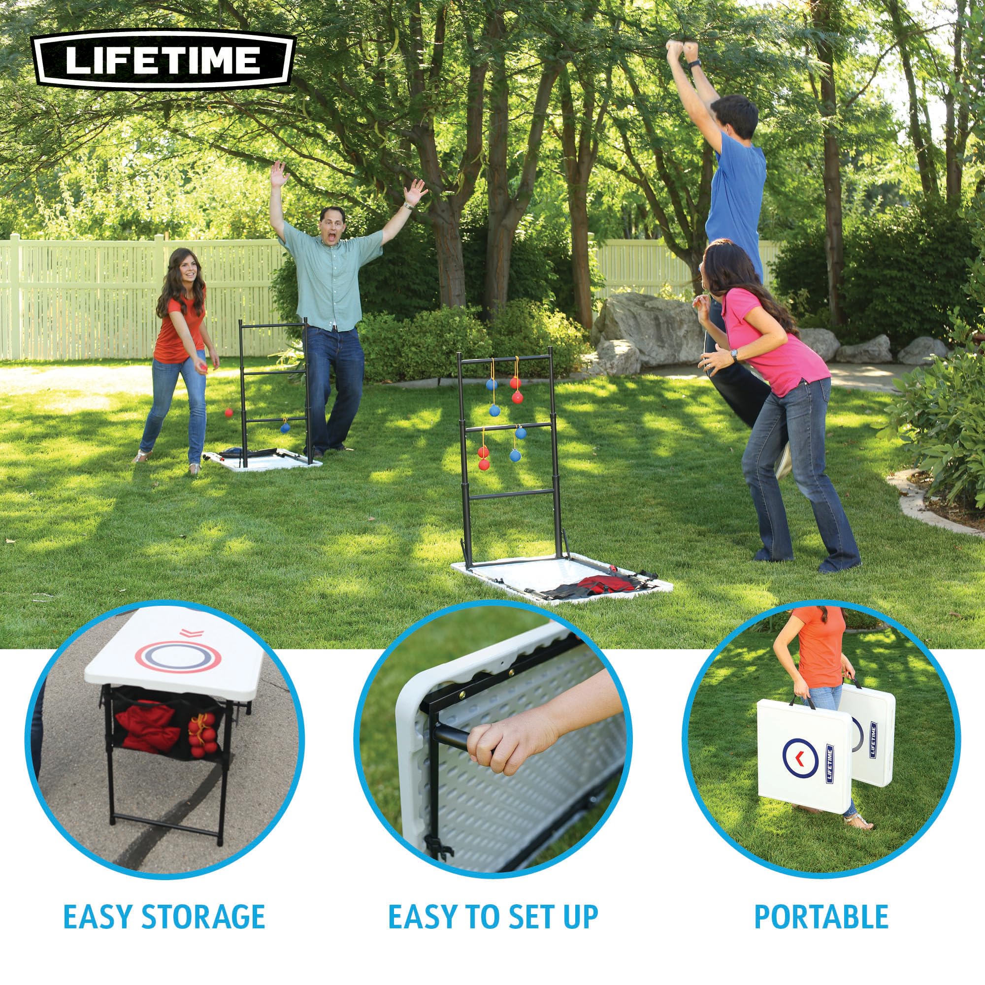 Premium Heavy Duty Cornhole Set with Ladder Golf & Table - Outdoor Lawn Games for Backyard, Tailgating, and Parties - Durable All-Weather Bean Bag Toss Combo