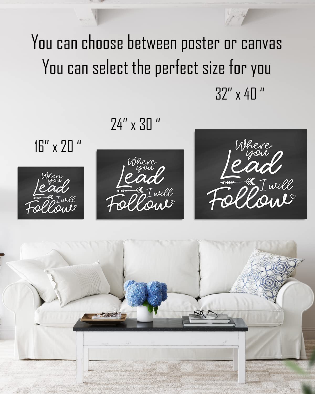 Minimalist Romantic Wall Art for Couples - 'Where You Lead I Will Follow' Canvas Print - Master Bedroom Decor - Ready to Hang 30x24 - Perfect Anniversary & Wedding Gift for Home Decor