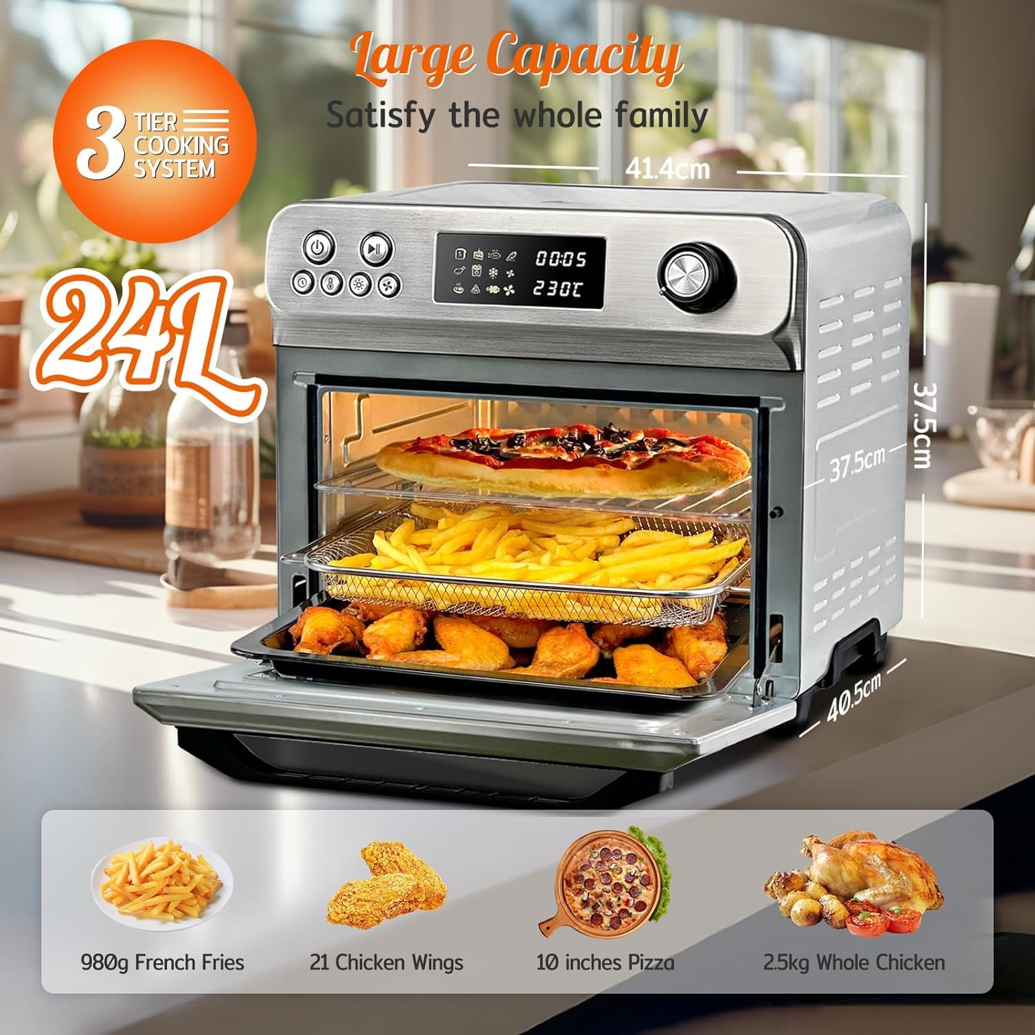 HYSapientia® 24L Large Air Fryer Oven with Rotisserie - 1800W 10-in-1 Digital Countertop Convection Toaster Oven with Grill, Stainless Steel Interior & Full Accessory Set - Perfect for Baking, Roasting, Air Frying & Family Cooking