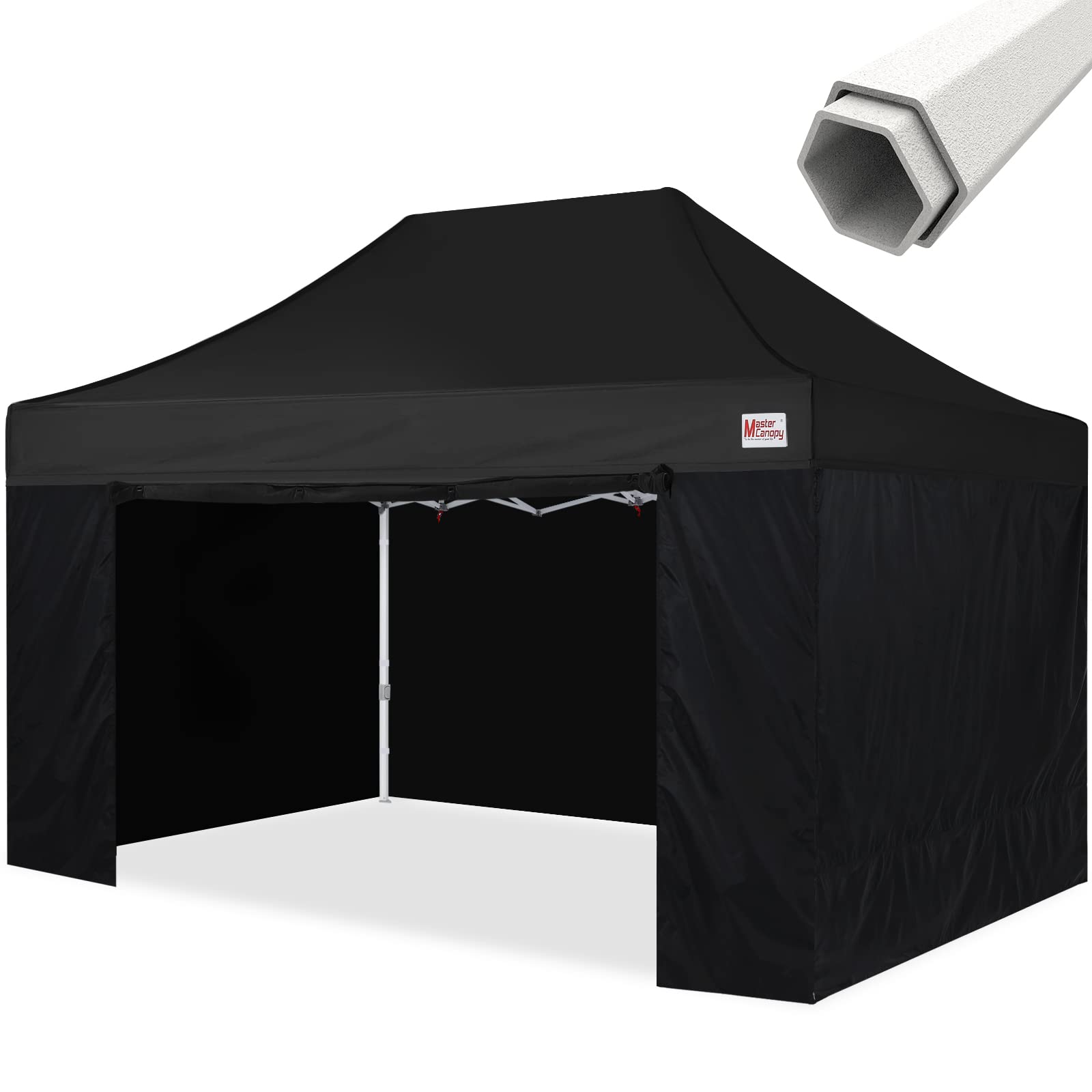 MASTERCANOPY 10x15 Premium Heavy Duty Commercial Pop Up Canopy Tent with Sidewalls - Waterproof Instant Shelter for Outdoor Events, Farmers Markets, Camping & Backyard Parties (10x15 Black)
