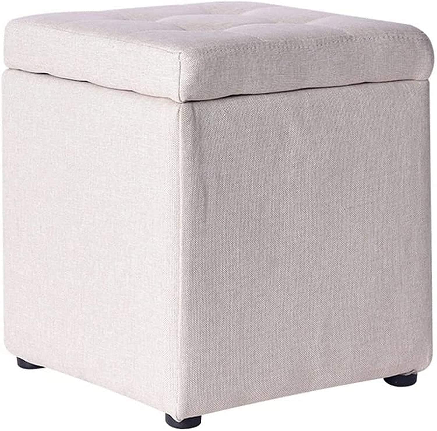 Multifunctional Upholstered Storage Footstool - Foldable Wooden Ottoman Bench for Living Room, Bedroom & Picnic - White Fabric Pouffe with Shoe Storage & Seating