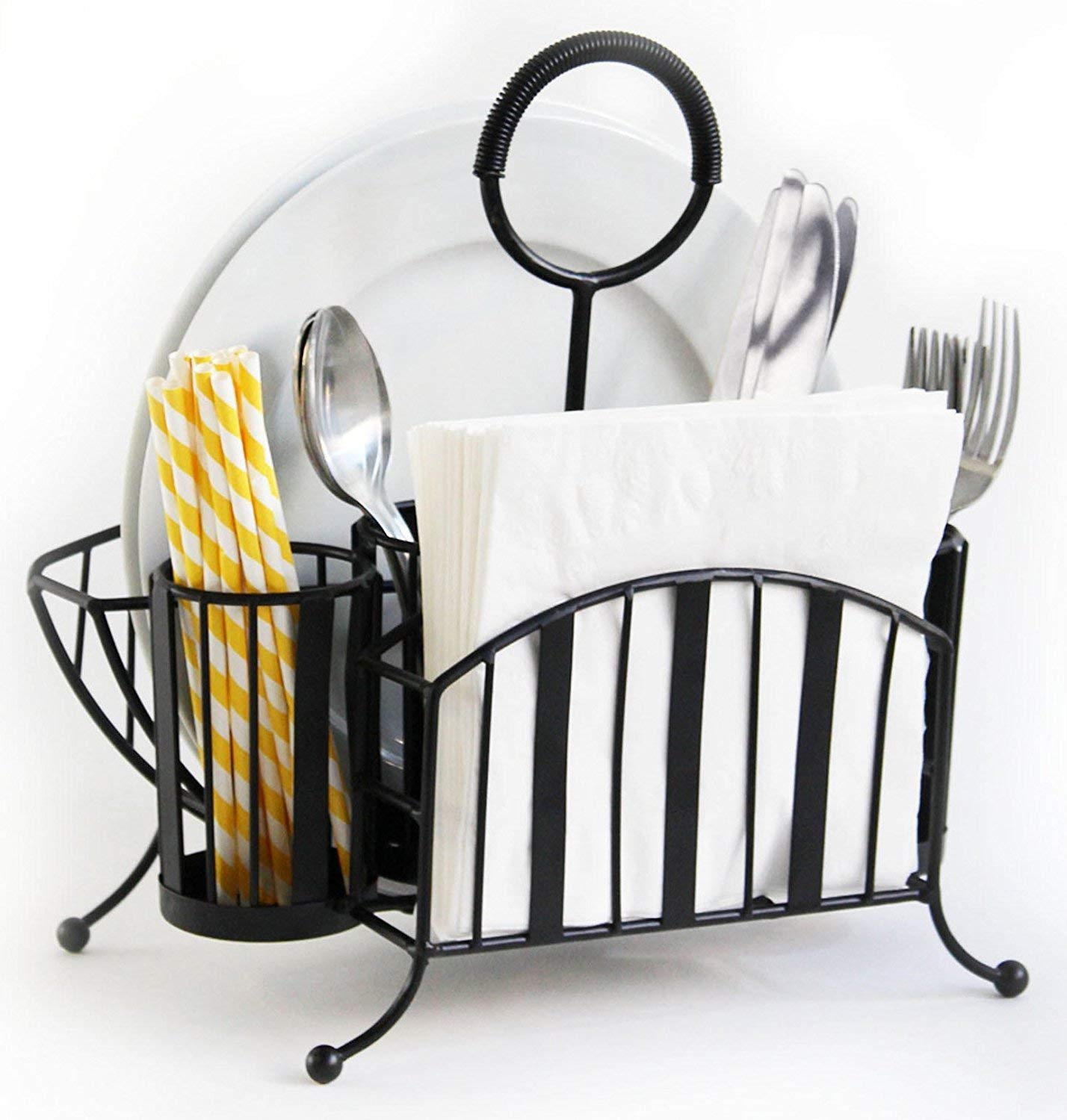 Modern Kitchen Dish Rack with Cutlery Stand & Napkin Holder - Space Saving Kitchen Utensil Organizer for Countertop, Drying Dishes & Storing Spoons, Forks, Knives - Perfect for Small Kitchens, Apartments & Dorm Rooms