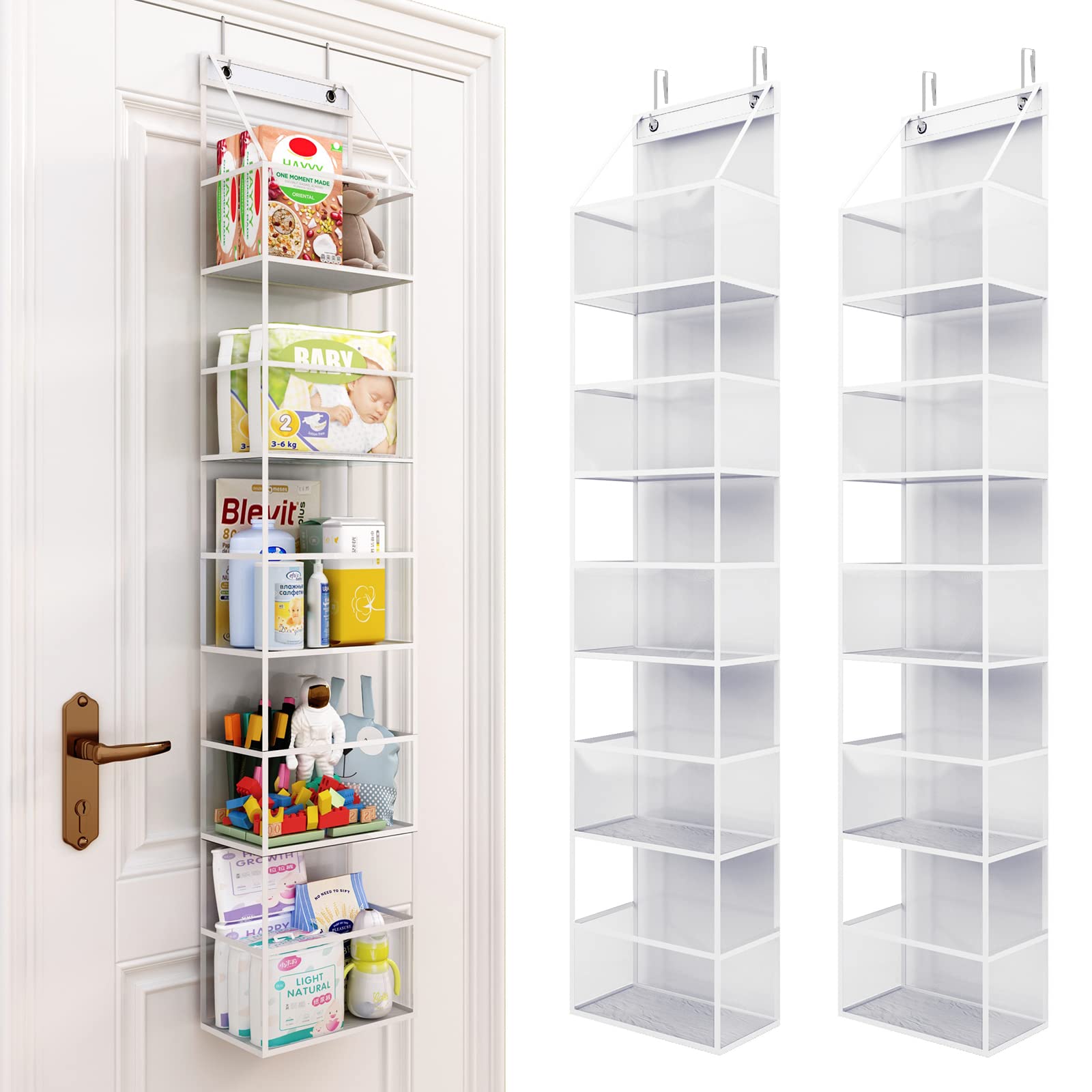 Fixwal 2 Pack 5-Tier Over The Door Hanging Pantry Organizer with Clear Plastic Pockets - Large Capacity Closet Storage for Bedroom, Bathroom, Nursery & Sundries (55.9 Inch) - Perfect for Small Space Organization & Home Decluttering