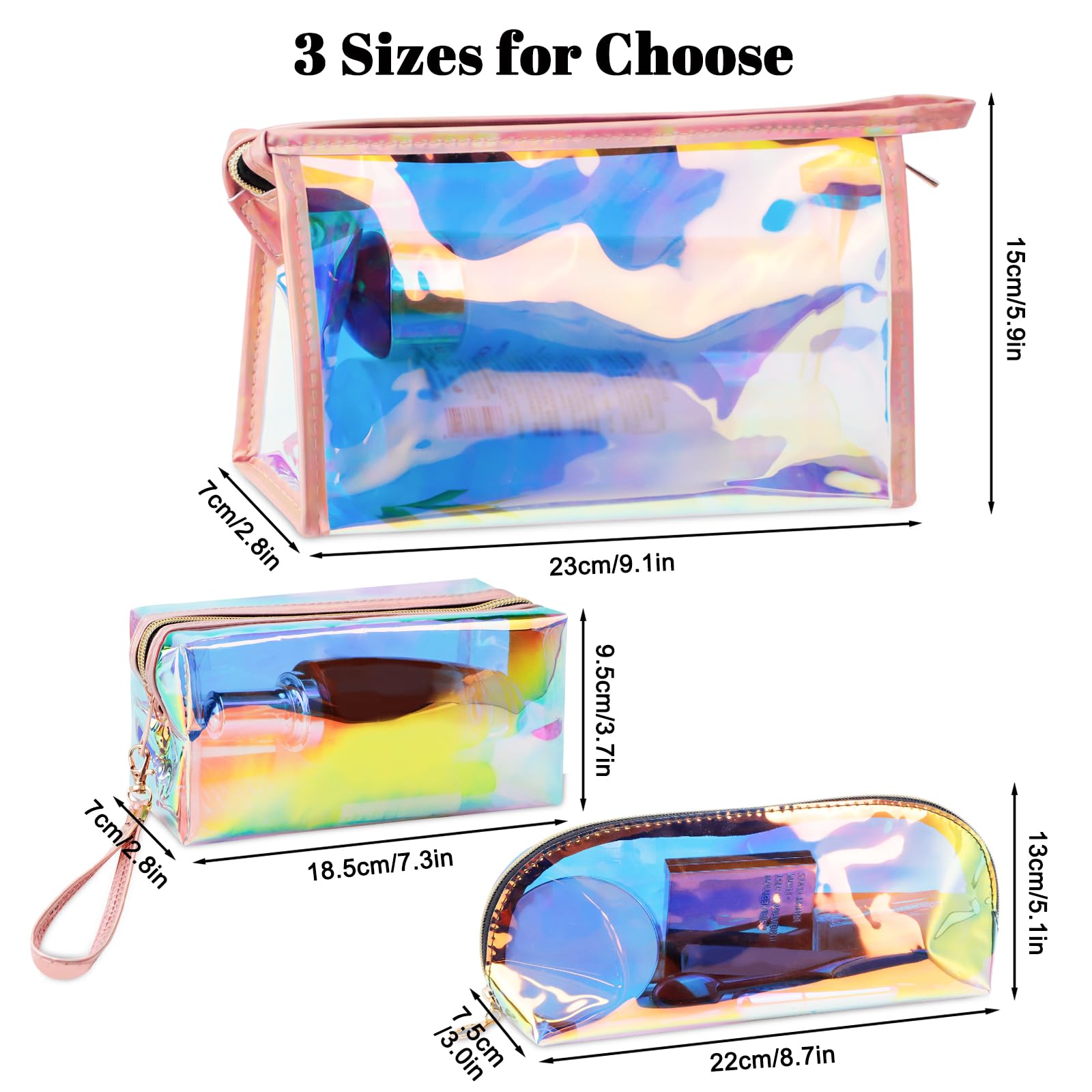 6 Pcs Holographic Makeup Bags Set - Clear Iridescent Cosmetic Organizer, Waterproof Travel Toiletry Bag with Zipper, Portable Cosmetic Pouch for Women | Perfect for Travel, Gym, Daily Use & Mothers Day Gifts