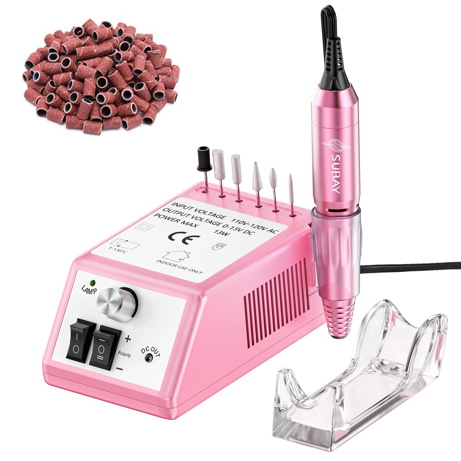 Professional Electric Nail Drill Kit for Manicure & Pedicure - Rechargeable Nail File Machine with 6 Sanding Bands & LED Light, Perfect for Home Salon & Nail Art (Pink) - Ideal for DIY Nail Care, Gel Polish Removal & Professional Nail Shaping