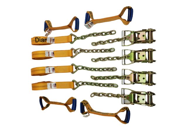 8-Point Diamond Weave Flatbed/Rollback 18' Car Tie Down Kit with Chain Tail - Heavy Duty Vehicle Transport Straps for Trucks, Trailers & Auto Hauling