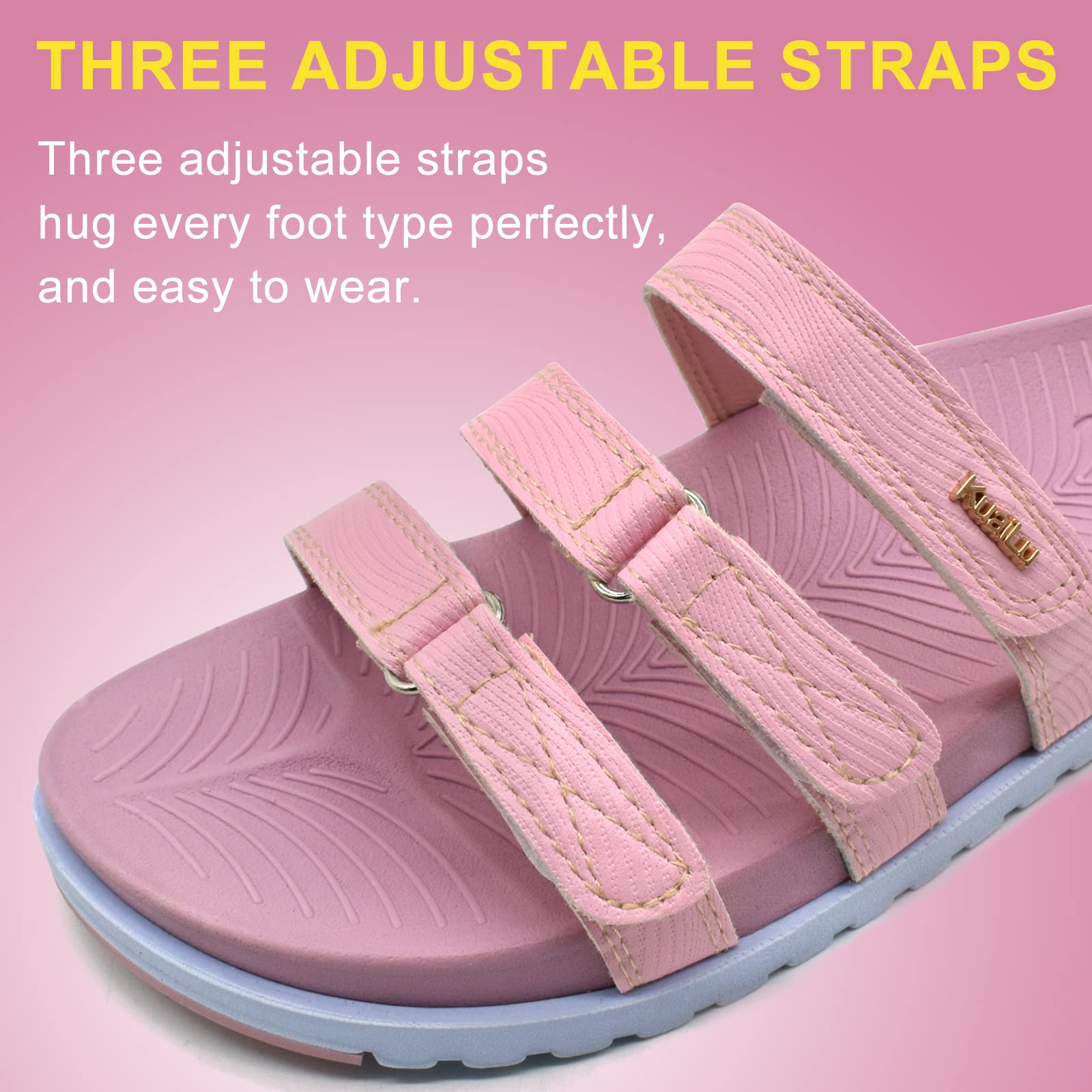 **KuaiLu Women's Orthotic Slides - Comfortable Plantar Fasciitis Sandals with Arch Support, Soft Cushion & Adjustable Straps - Lightweight Slip-On Sandals for Walking, Travel & Home Use**
