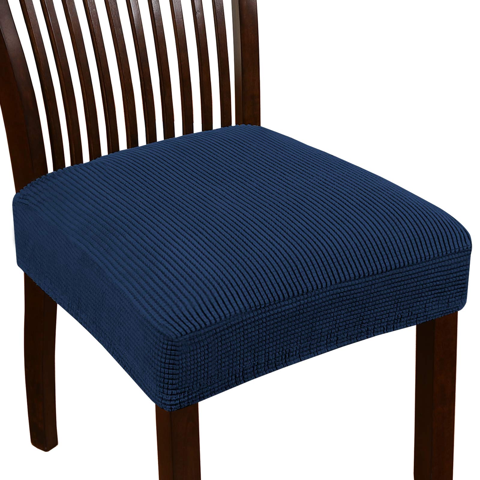 Turquoise Stretch Jacquard Dining Chair Seat Covers - 6 Pack Navy Blue Removable Washable Slipcovers for Kitchen, Dining Room & Office Chairs - Perfect for Home Decor & Furniture Protection