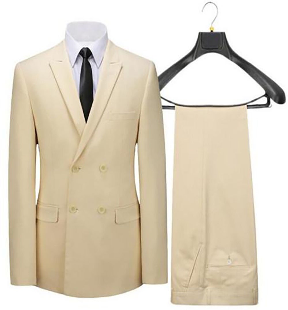 Men's 2-Piece Beige Double Breasted Blazer Suit Set - Formal Wedding Groomsmen Attire for Business, Office & Special Occasions