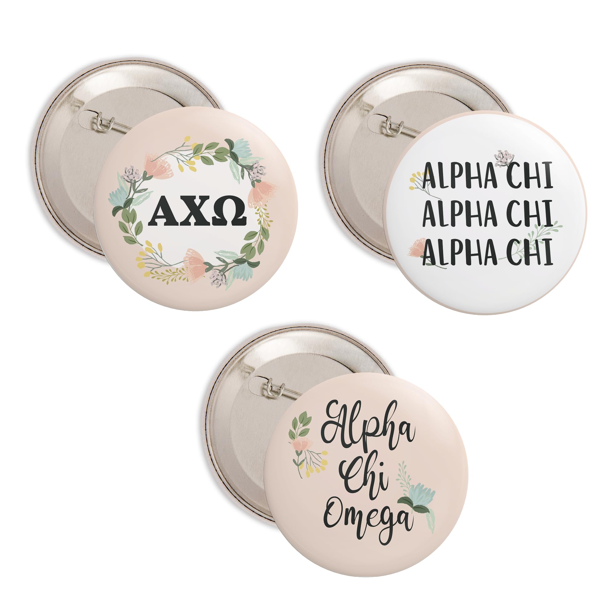 AXO Sorority Pin Badges - 2.25 Inch Desert Cactus & Pink Floral Variety Pack | Alpha Chi Omega Accessories for Backpacks, Jackets & Greek Life Events