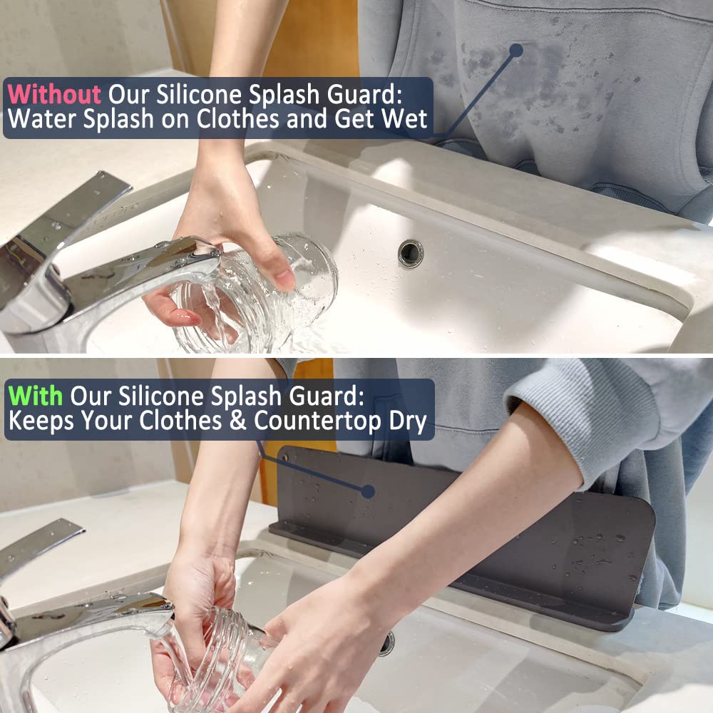 VALINK Sink Splash Guard with Suction Cups - 17.3 Inch Water Barrier for Bathroom & Kitchen Sink - Prevent Water Splashes While Washing Dishes, Brushing Teeth & Handwashing