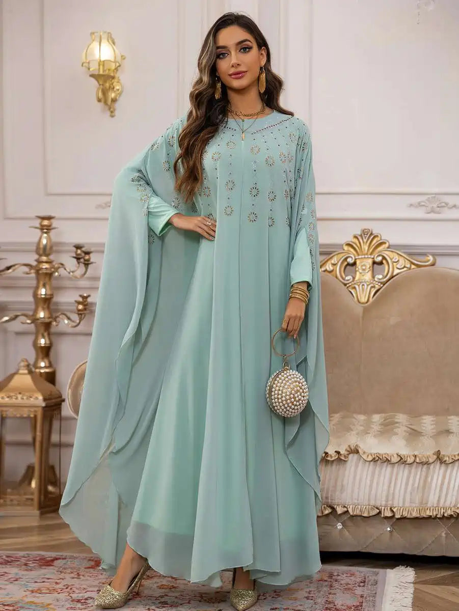 2-Piece Chiffon Caftan Dress Set with Cloak & Inner Dress - Elegant Boho Beach Cover Up for Women, Perfect for Summer Vacations, Pool Parties, and Resort Wear #25448