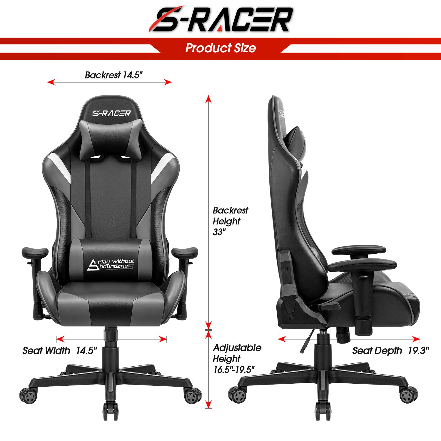Ergonomic Video Gaming Chair for PC & Console - Comfortable Grey Gaming Seat for Long Hours Play | Perfect for Esports, Streaming & Home Office