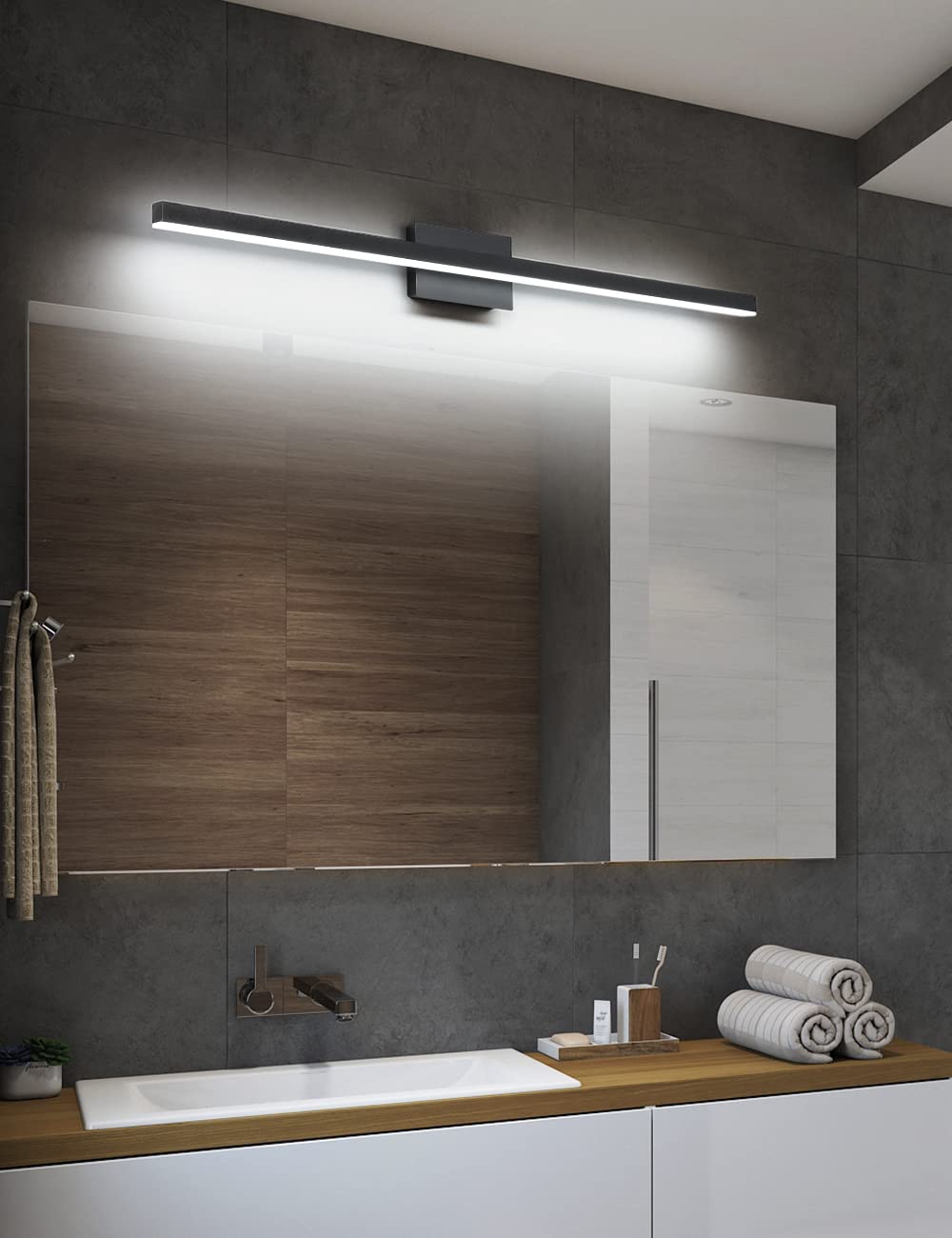Joossnwell 47.2 Inch LED Vanity Light - Modern Black Bathroom Lighting Fixture with Aluminum Frame, 30W 6000K Cool White - Perfect for Mirror Wall Mount in Contemporary Bathrooms & Dressing Rooms