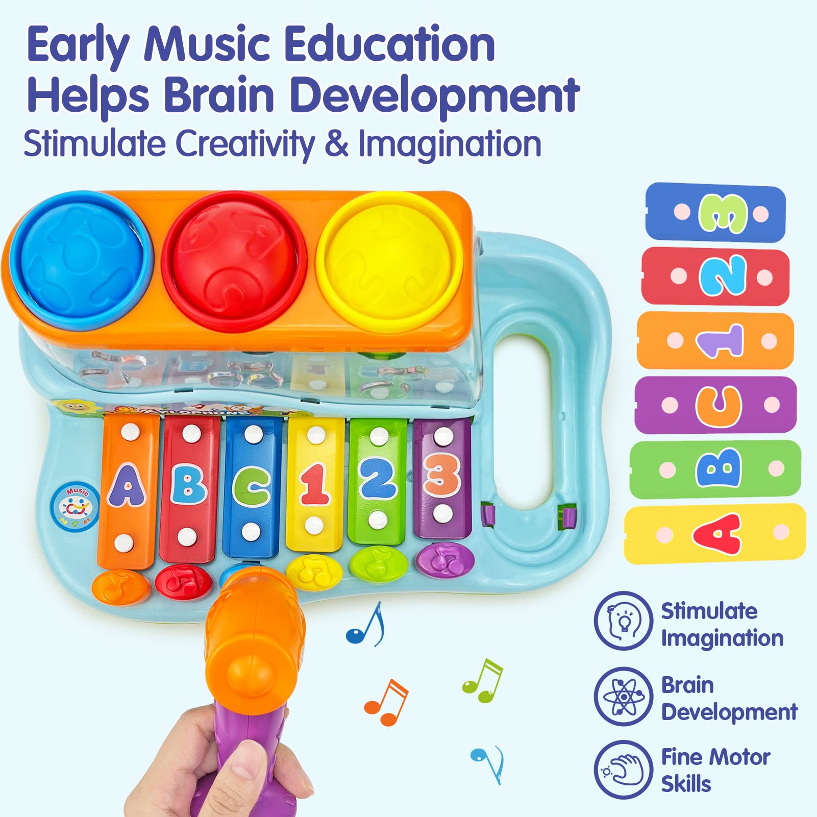 HOLA Pound & Tap Hammer Xylophone Toy for 1-3 Year Old Boys & Girls - Best Birthday Gift for 1 Year Old Baby | Early Learning Musical Instrument for Toddlers 12-18 Months | Perfect Easter Basket Stuffer & Educational Toy for Preschoolers (Playtime, Music Development, Sensory Learning)