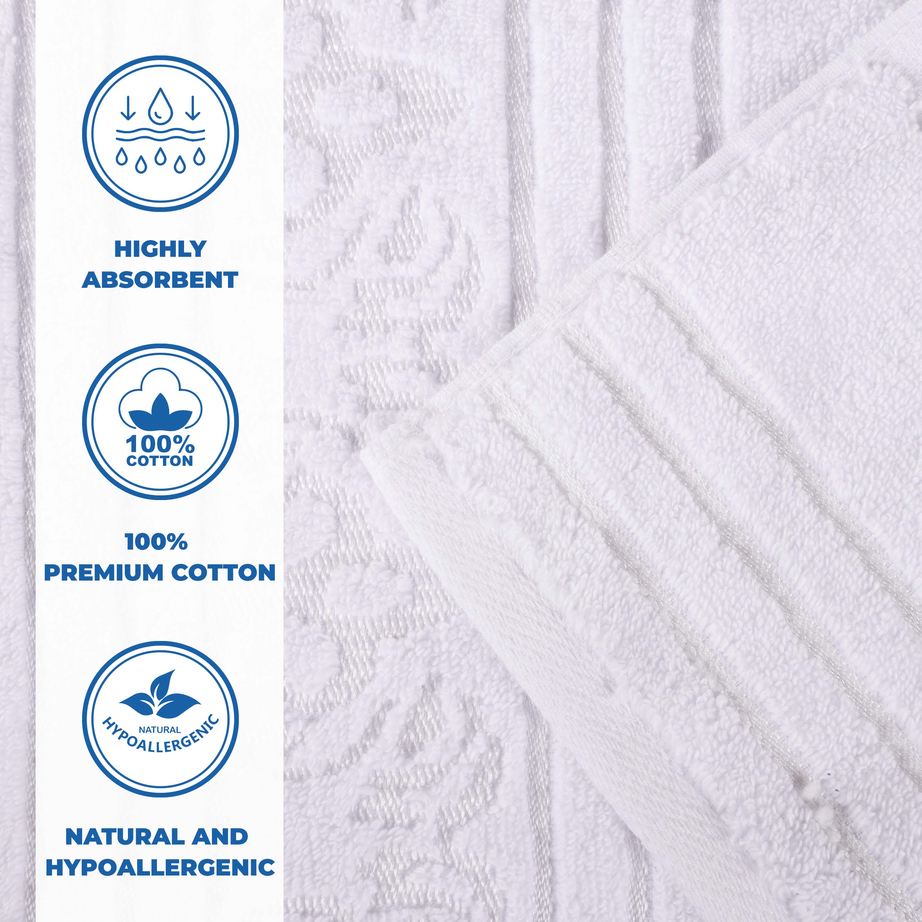 Premium 6-Pack Sadie Zero Twist Cotton Hand Towels - Solid & Jacquard Floral Designs | Soft, Absorbent Bath & Kitchen Towels for Home, Spa, and Guest Use
