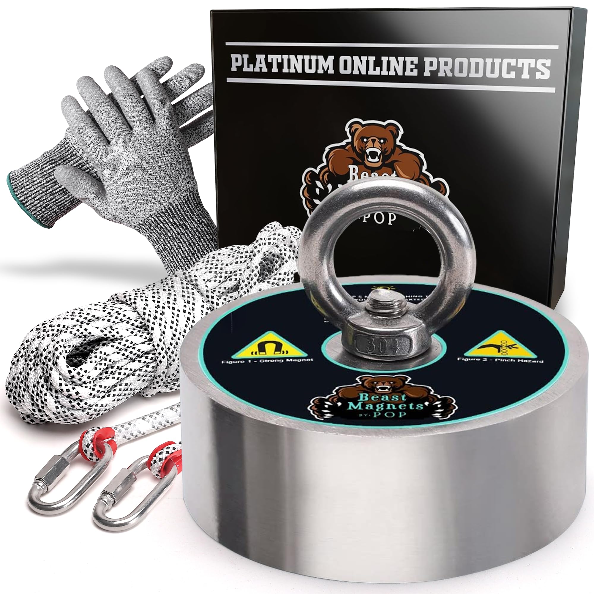 3600lb Complete 360 Degree Magnet Fishing Kit with Strong Neodymium N52 Magnets - 10mm Durable 65ft Rope, Carabiner & Gloves Included | Perfect for Underwater Treasure Hunting, Metal Detecting and Outdoor Adventures