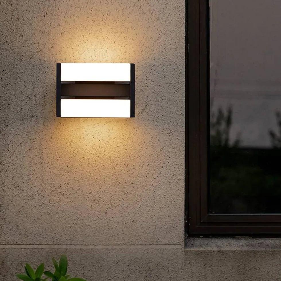 Modern Warm White Rectangular Outdoor Up Down Wall Lights - Waterproof Exterior Sconce for Patio, Garden, and Porch Lighting