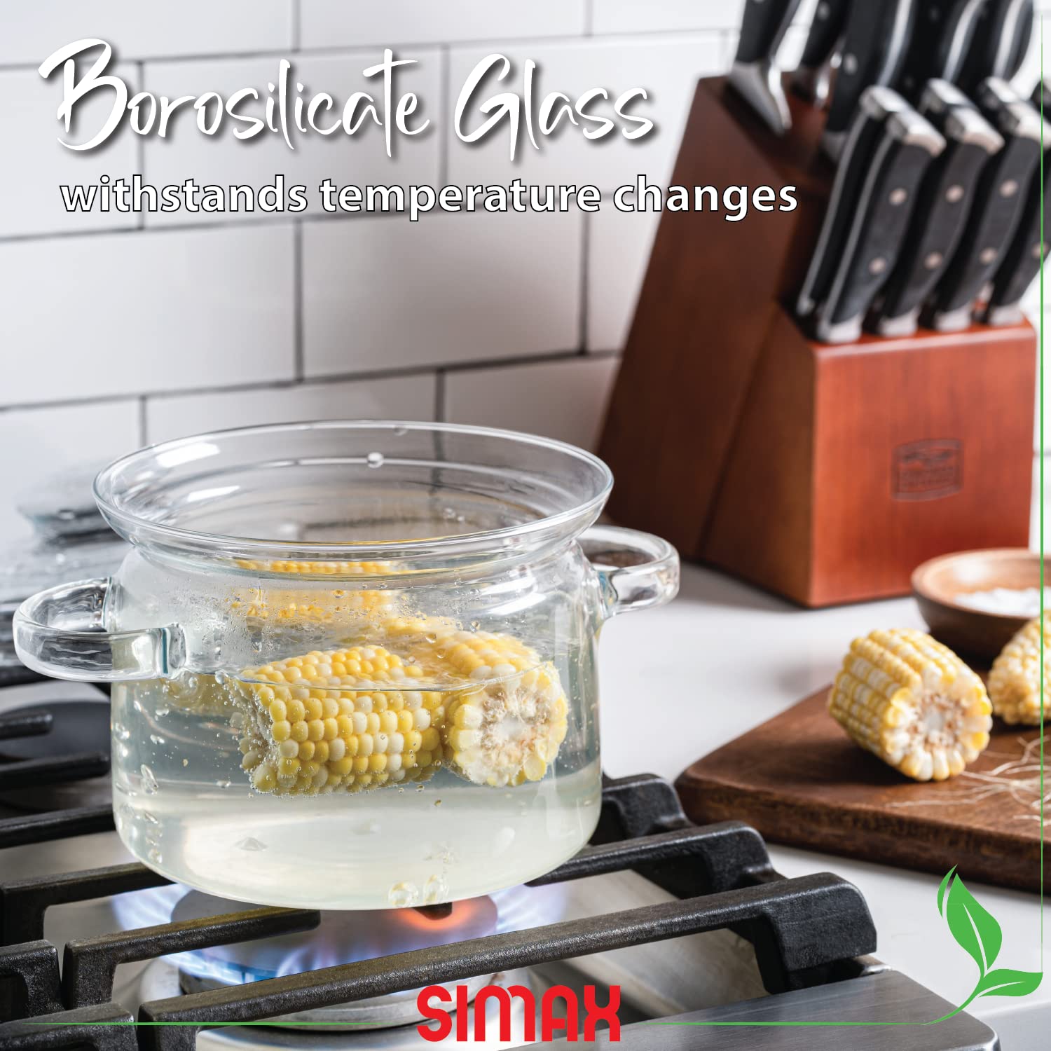 Simax 64oz Borosilicate Glass Simmer Pot for Stove - Clear Glass Cookware with Easy-Grip Handles for Potpourri, Soups & Cooking - Oven, Microwave, Stove & Dishwasher Safe - Perfect for Aromatherapy, Holiday Simmering & Slow Cooking
