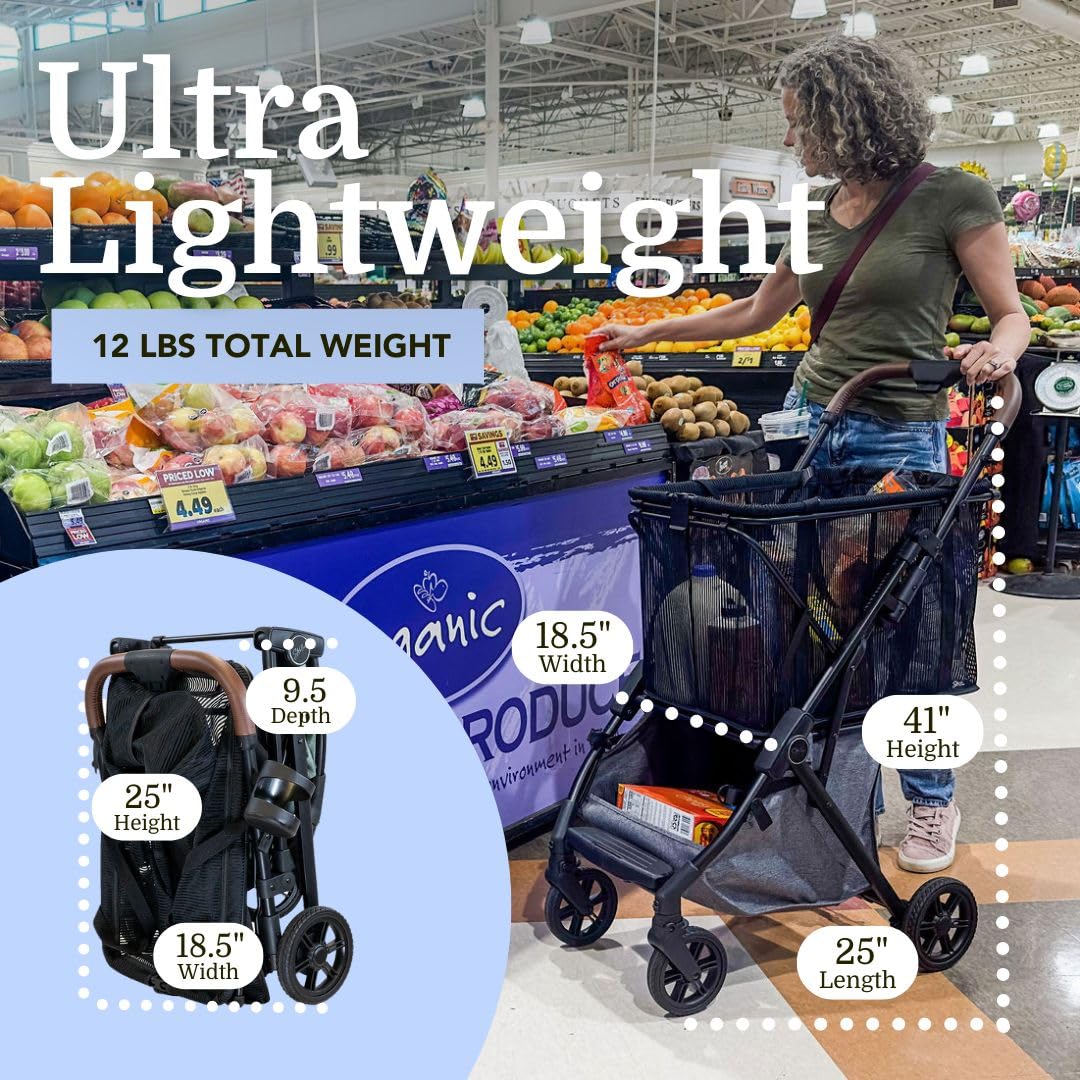 Premium Pet Stroller & Folding Shopping Cart - Lightweight Aluminum Frame with Removable Bassinet & Storage - Ideal for Small to Medium Dogs & Cats (Sage) | Perfect for Park Walks, Shopping Trips & Vet Visits