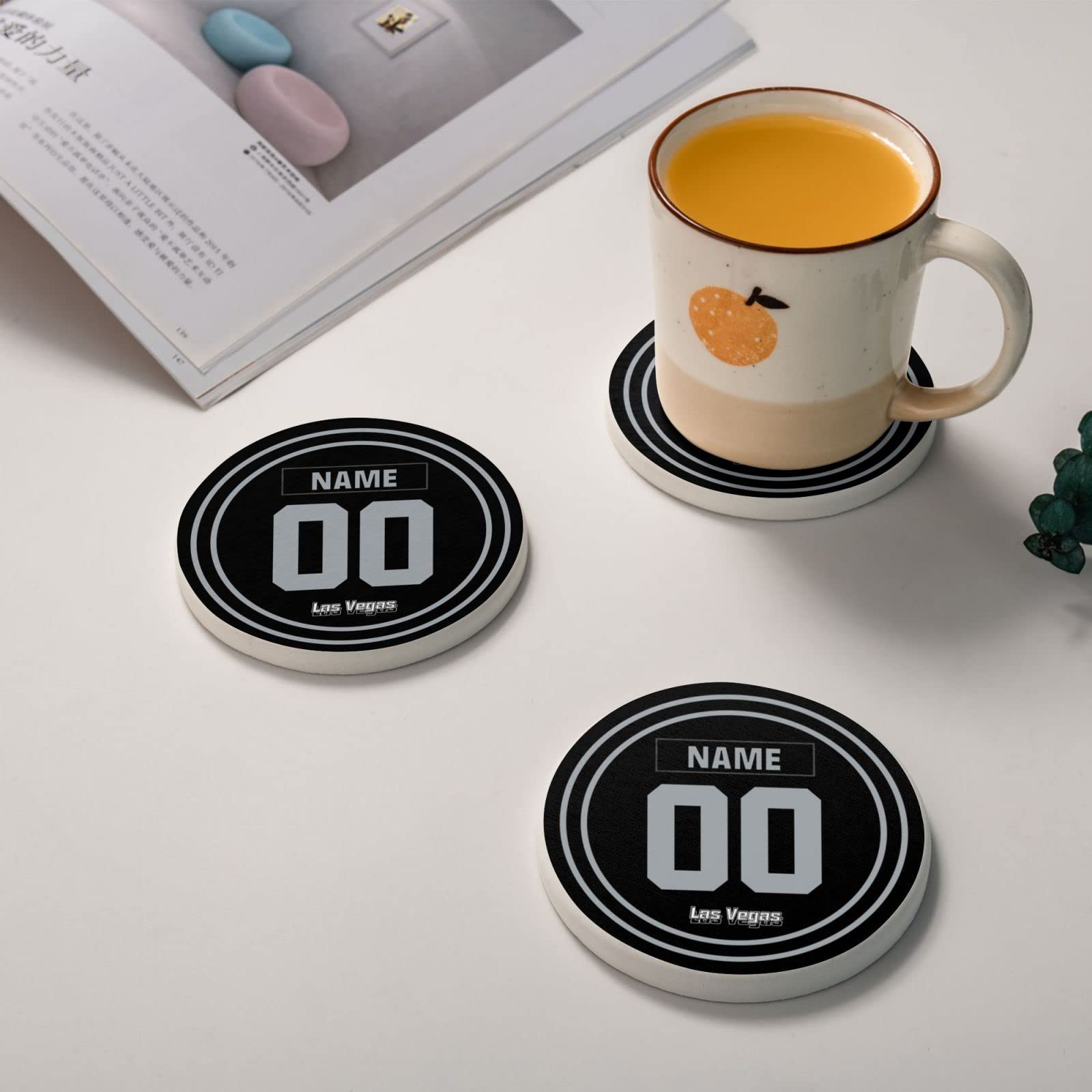Custom Las Vegas Diatomite Drink Coasters Set of 2 - Personalized with Any Name & Number - Unique Gift for Men, Women & Kids - Perfect for Home Bars, Parties & Office Use